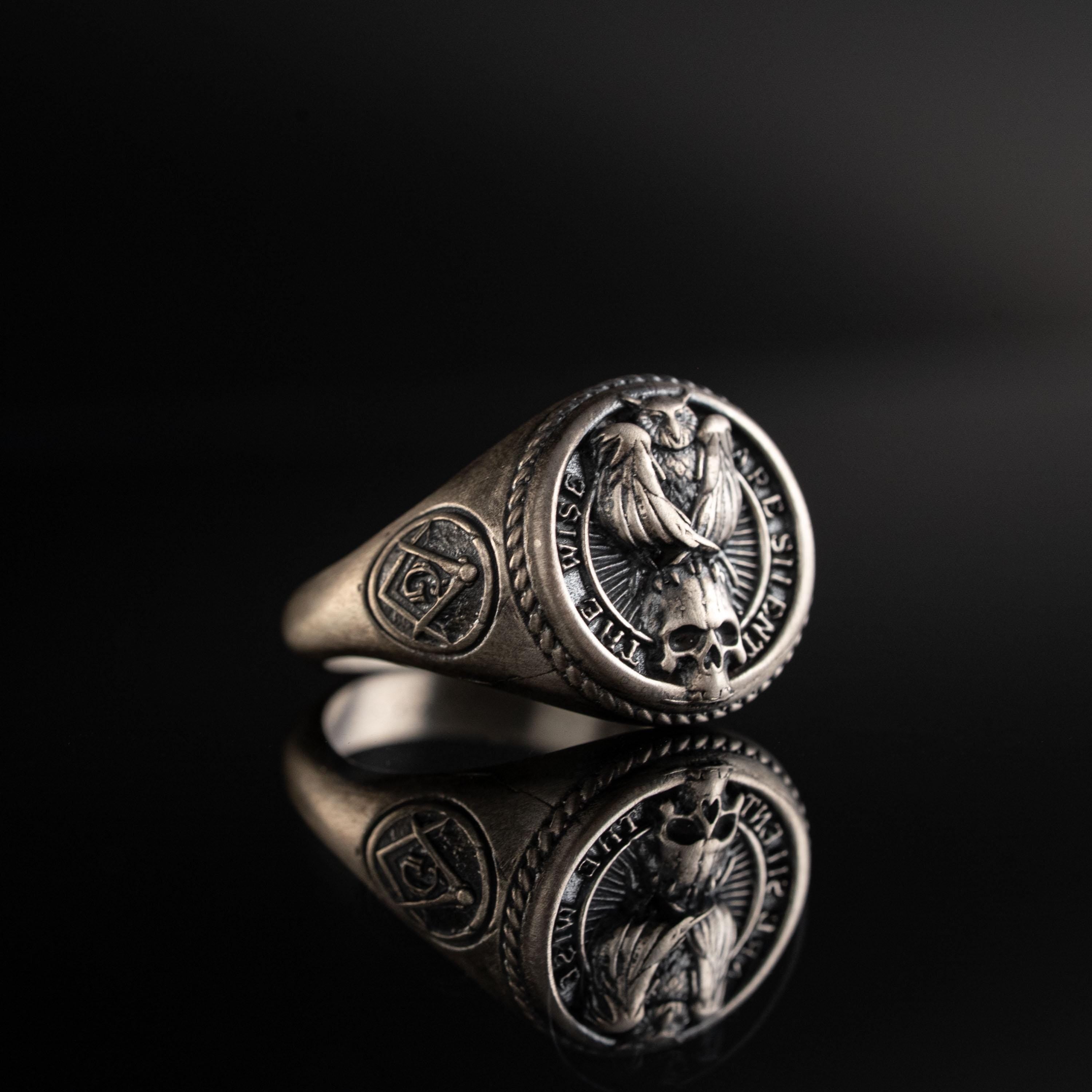925 Sterling Silver Owl Skull Ring
