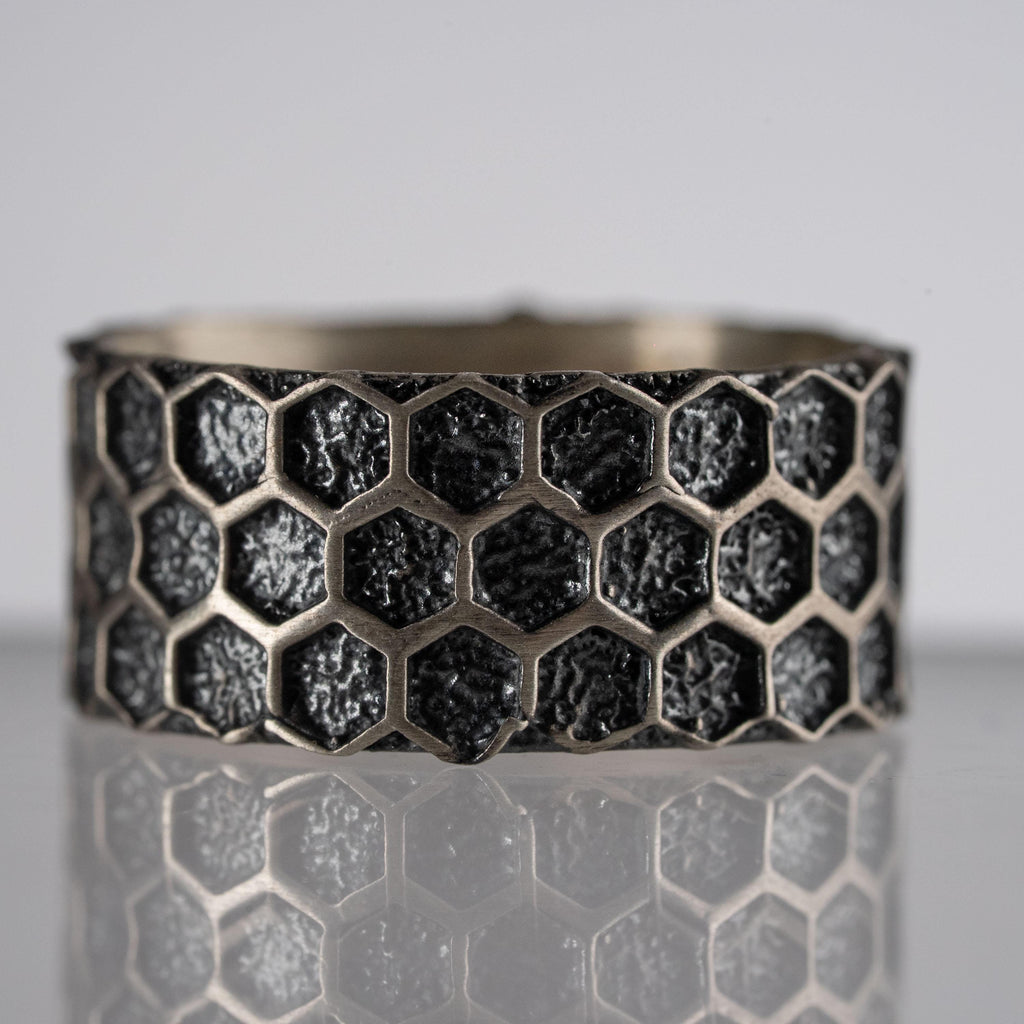 Custom Honeycomb 925 Sterling Silver Ring