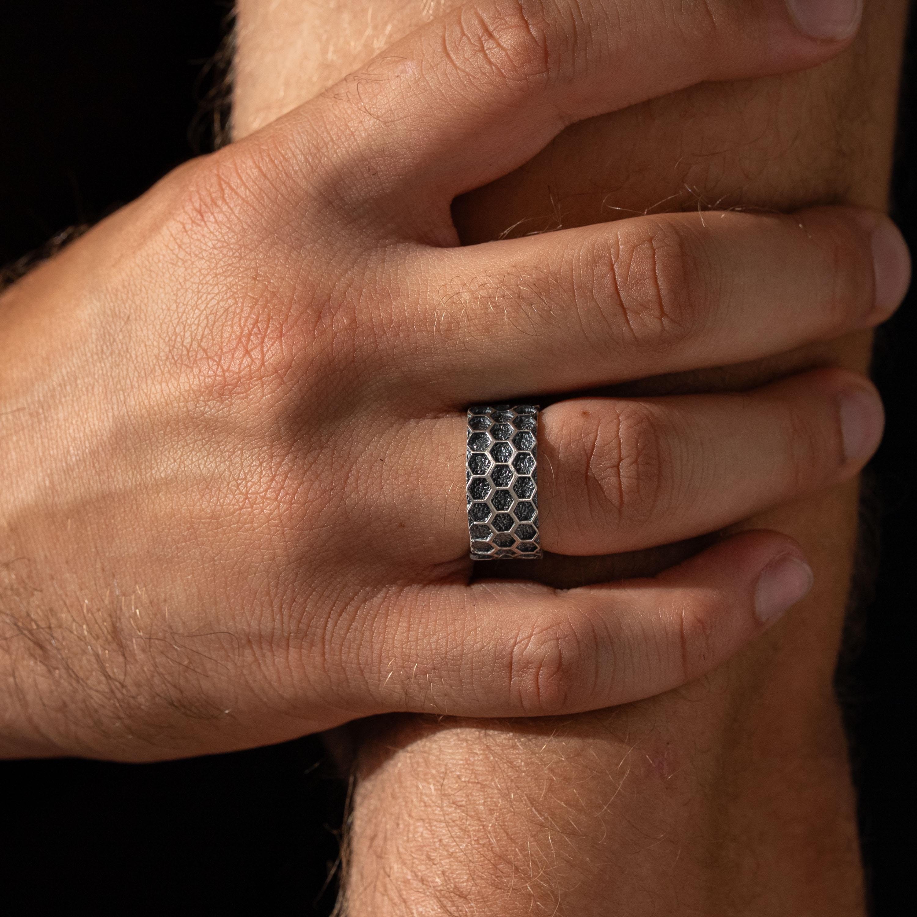 Custom Honeycomb 925 Sterling Silver Ring