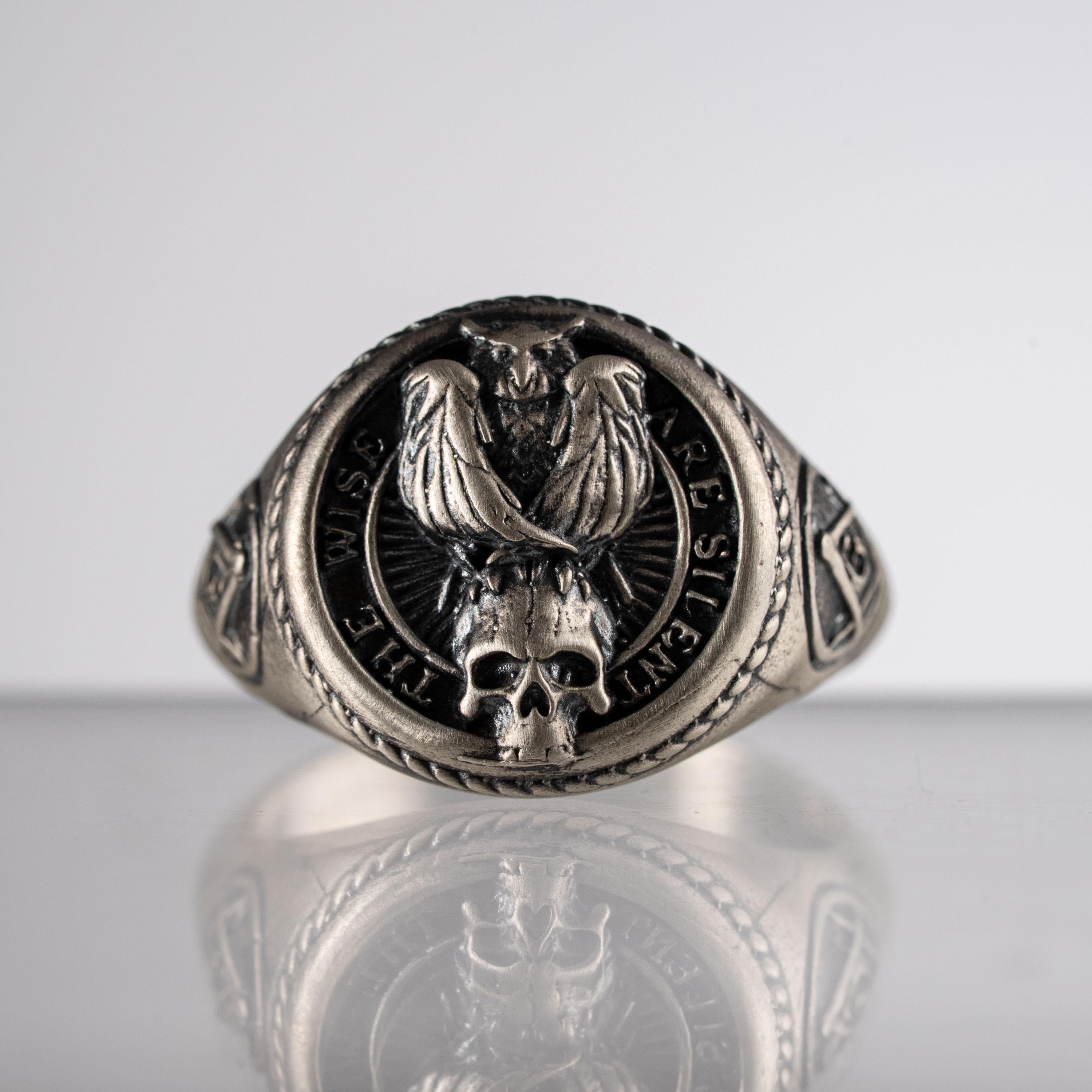 925 Sterling Silver Owl Skull Ring