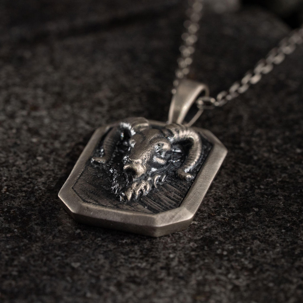 Ram Skull Sterling Silver Necklace