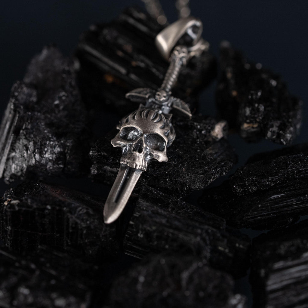 Skull Cross Sword 925 Sterling Silver Pendant