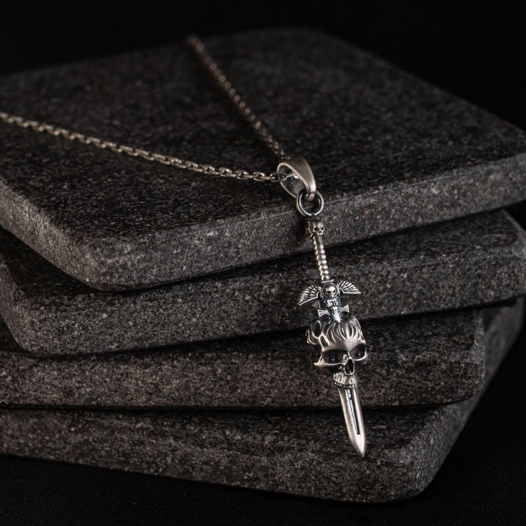 Skull Cross Sword 925 Sterling Silver Pendant