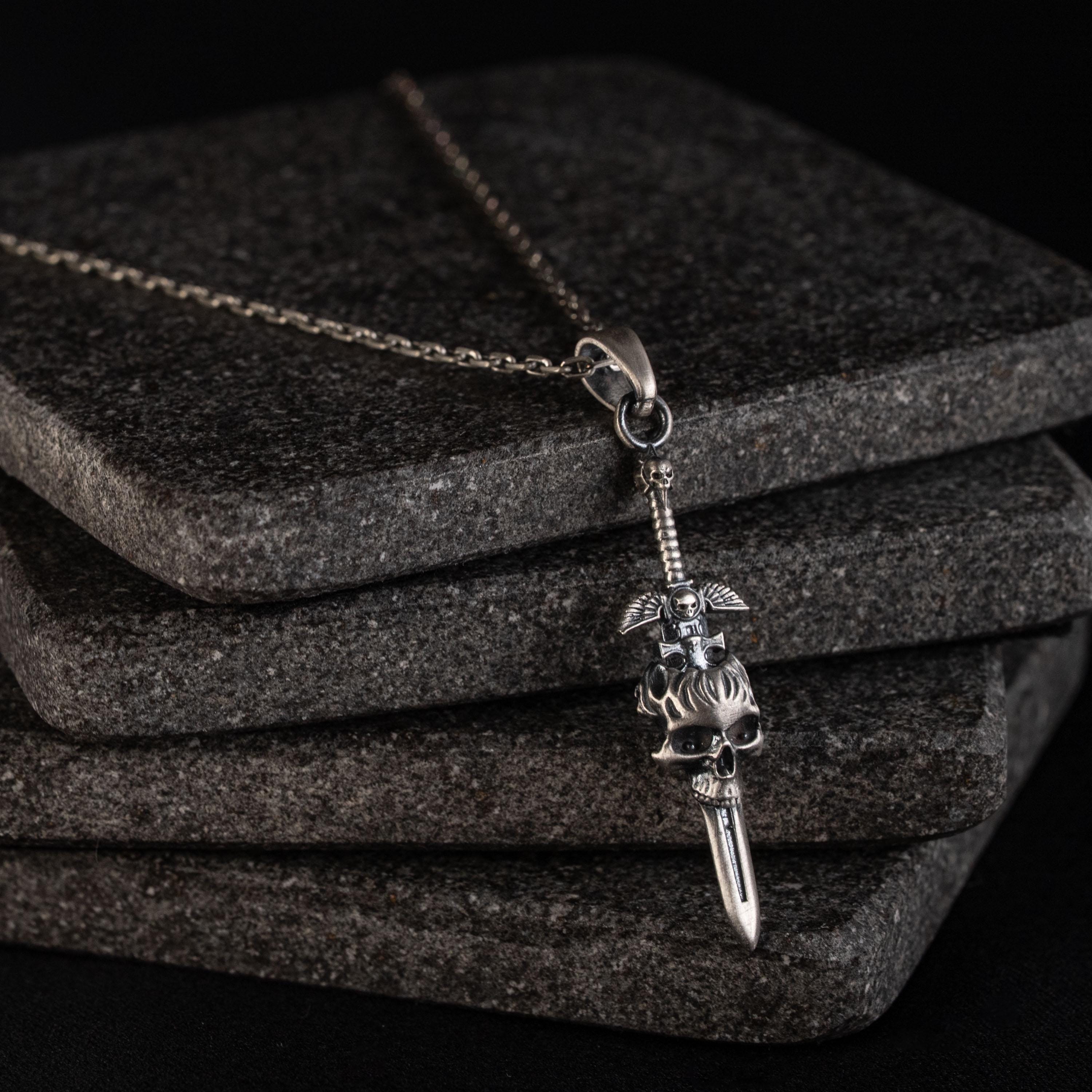 Skull Cross Sword 925 Sterling Silver Pendant
