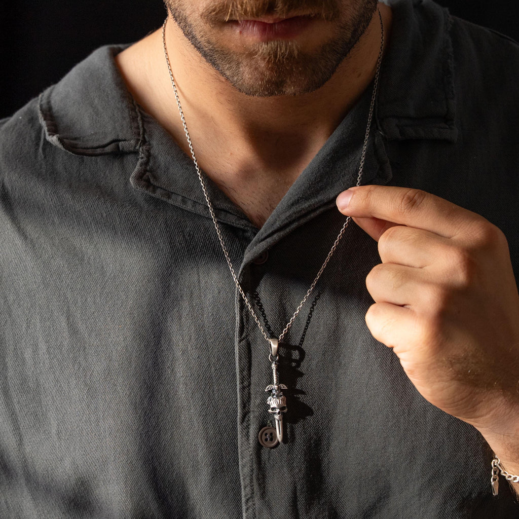 Skull Cross Sword 925 Sterling Silver Pendant