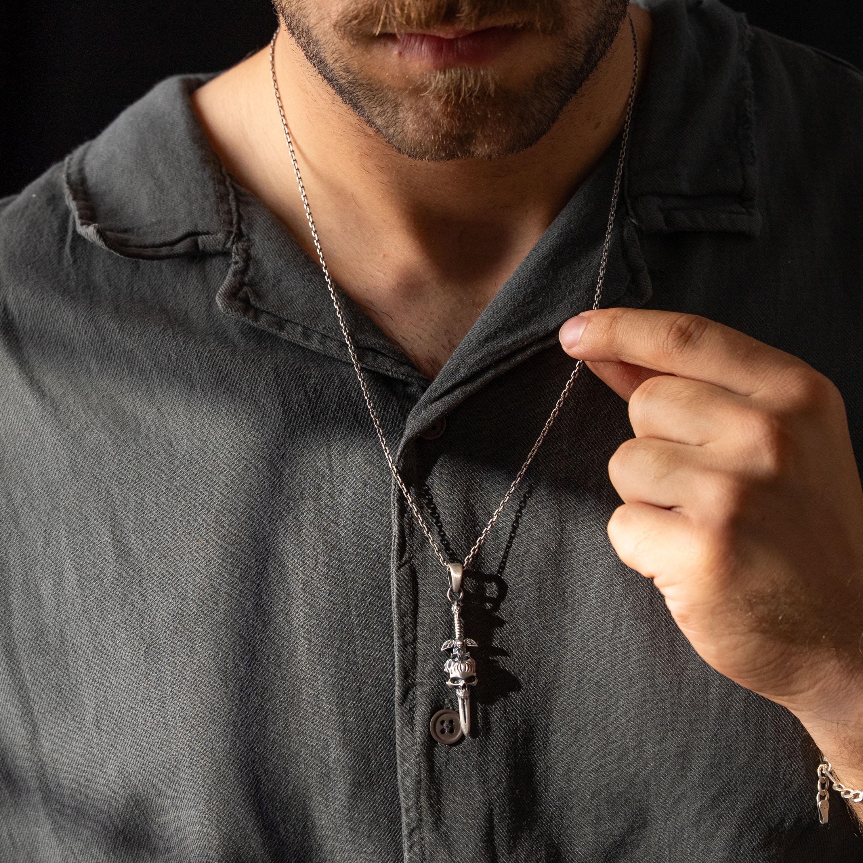 Skull Cross Sword 925 Sterling Silver Pendant