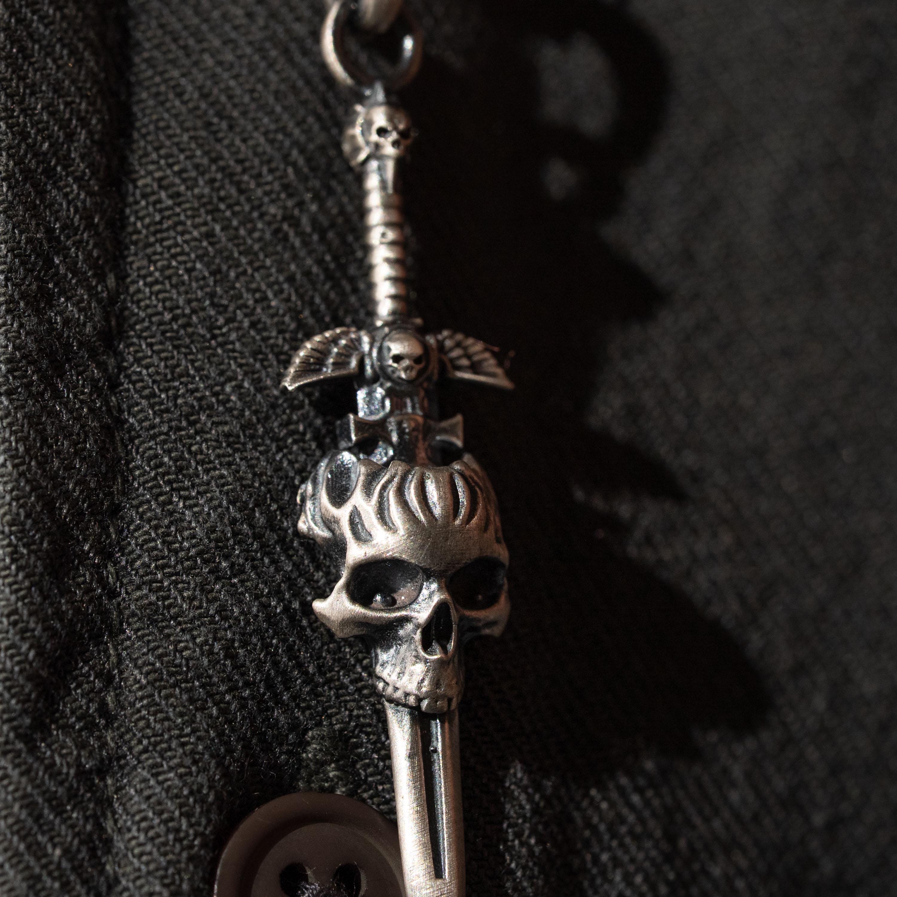 Skull Cross Sword 925 Sterling Silver Pendant