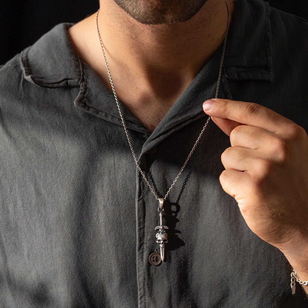 Skull Cross Sword 925 Sterling Silver Pendant