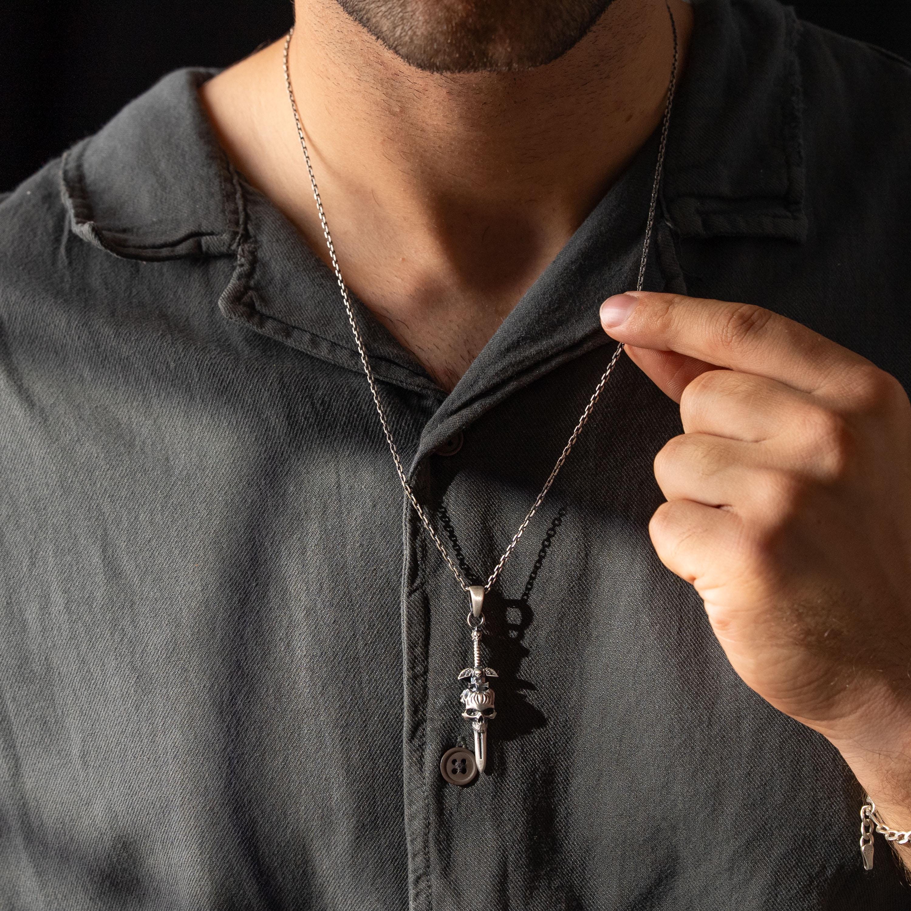 Skull Cross Sword 925 Sterling Silver Pendant