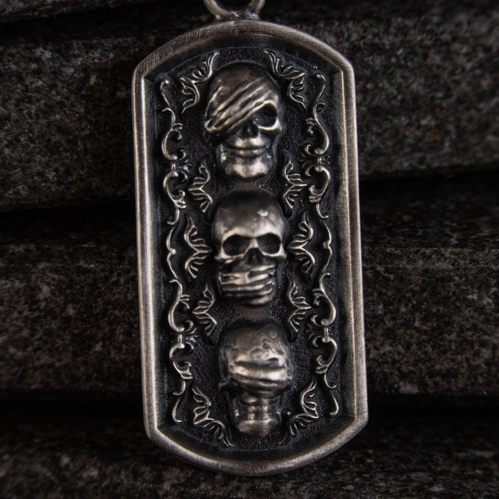 Three Wise Skulls 925 Sterling Silver Pendant