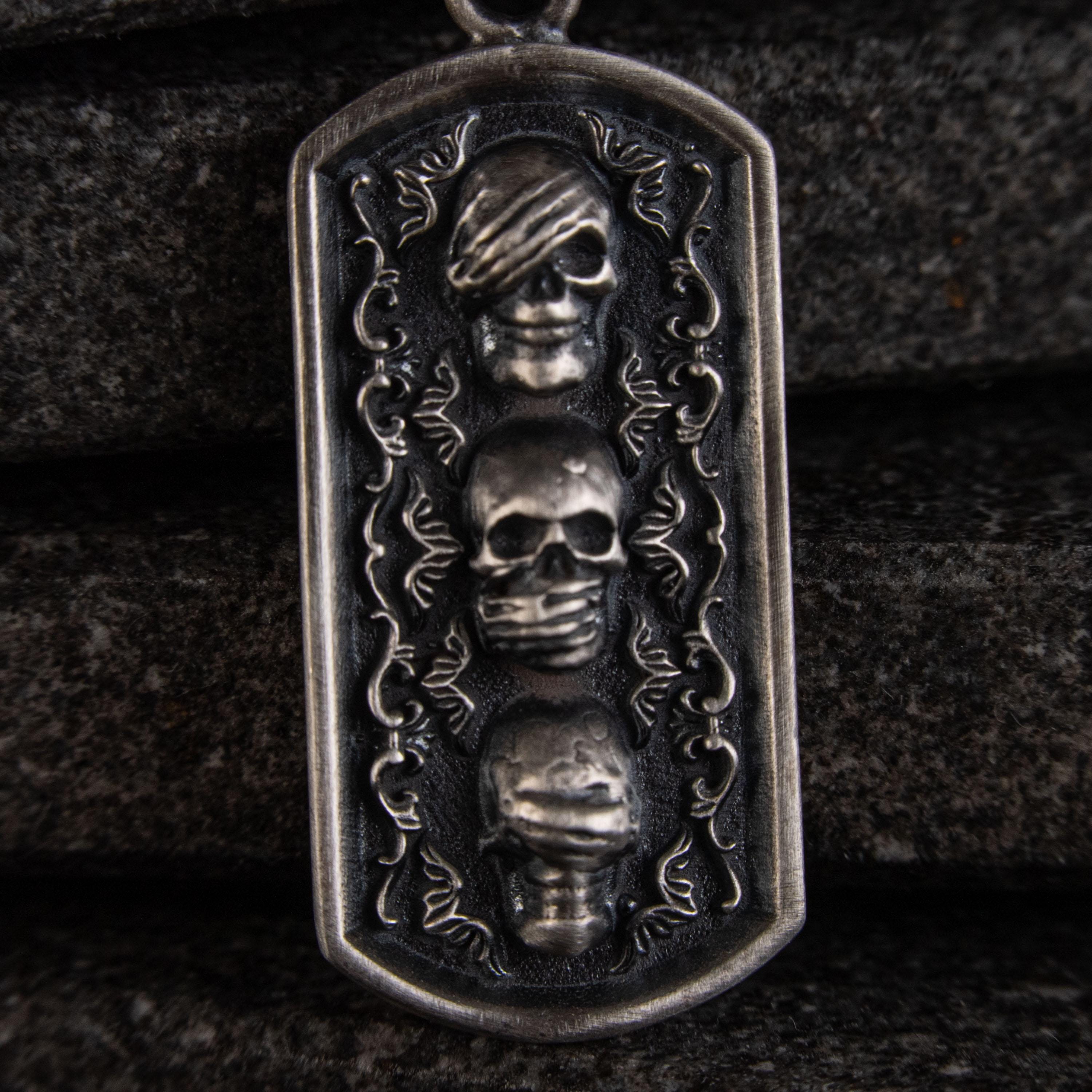 Three Wise Skulls 925 Sterling Silver Pendant