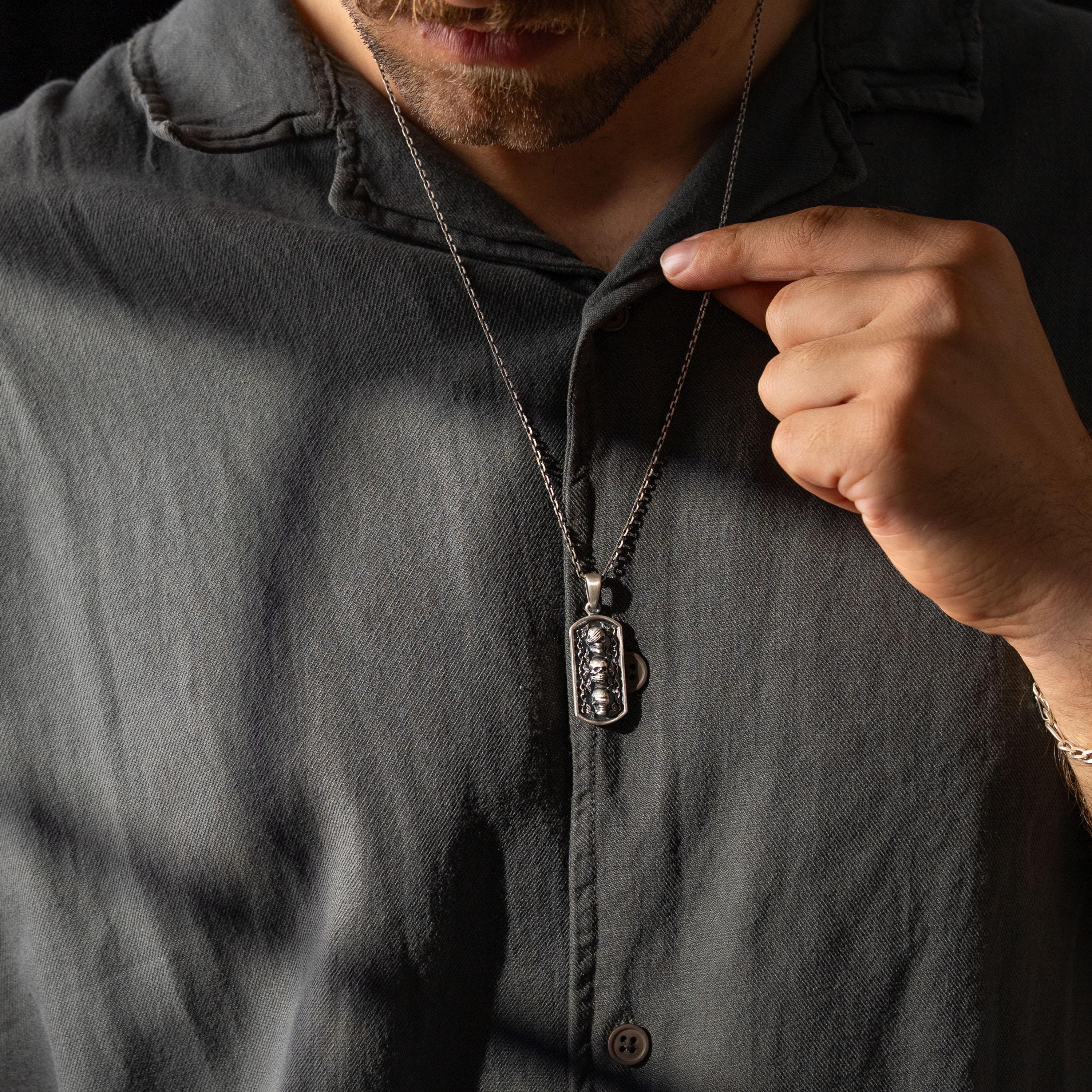 Three Wise Skulls 925 Sterling Silver Pendant