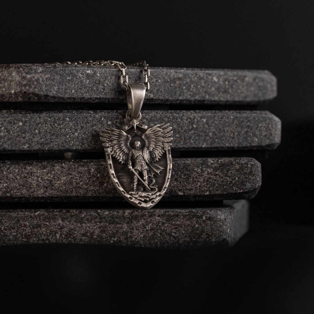 St. Michael Archangel Shield 925 Sterling Silver Necklace