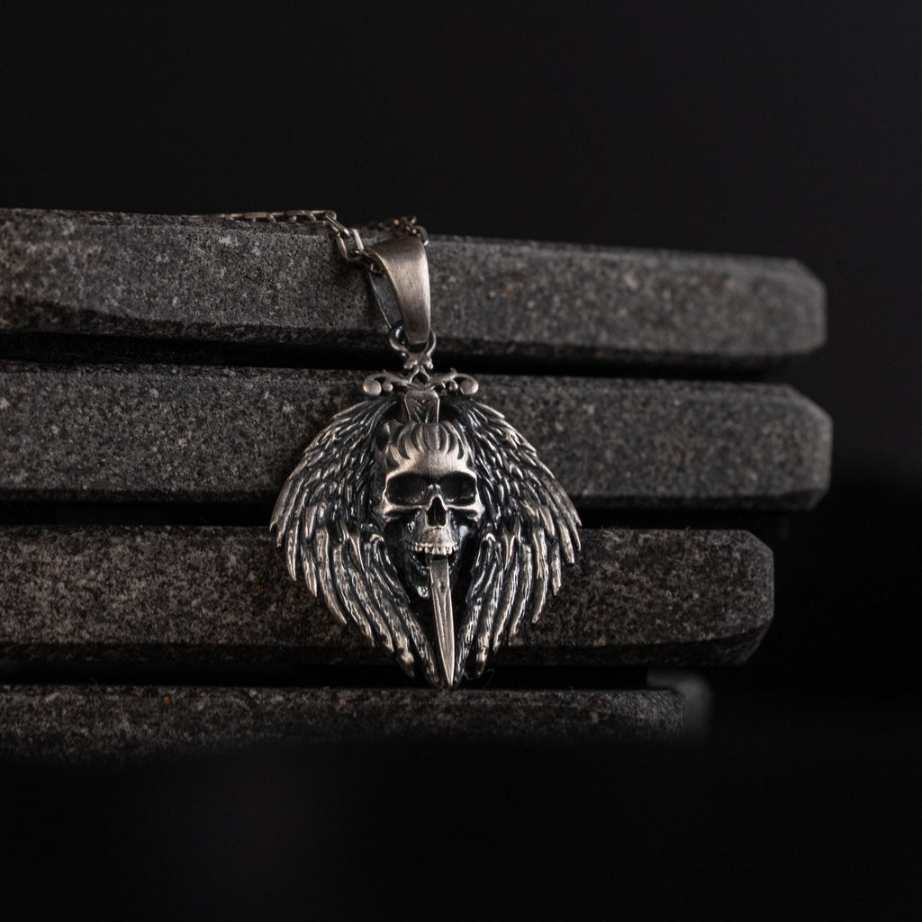 Gothic Skull Sword  925 Sterling Silver Pendant