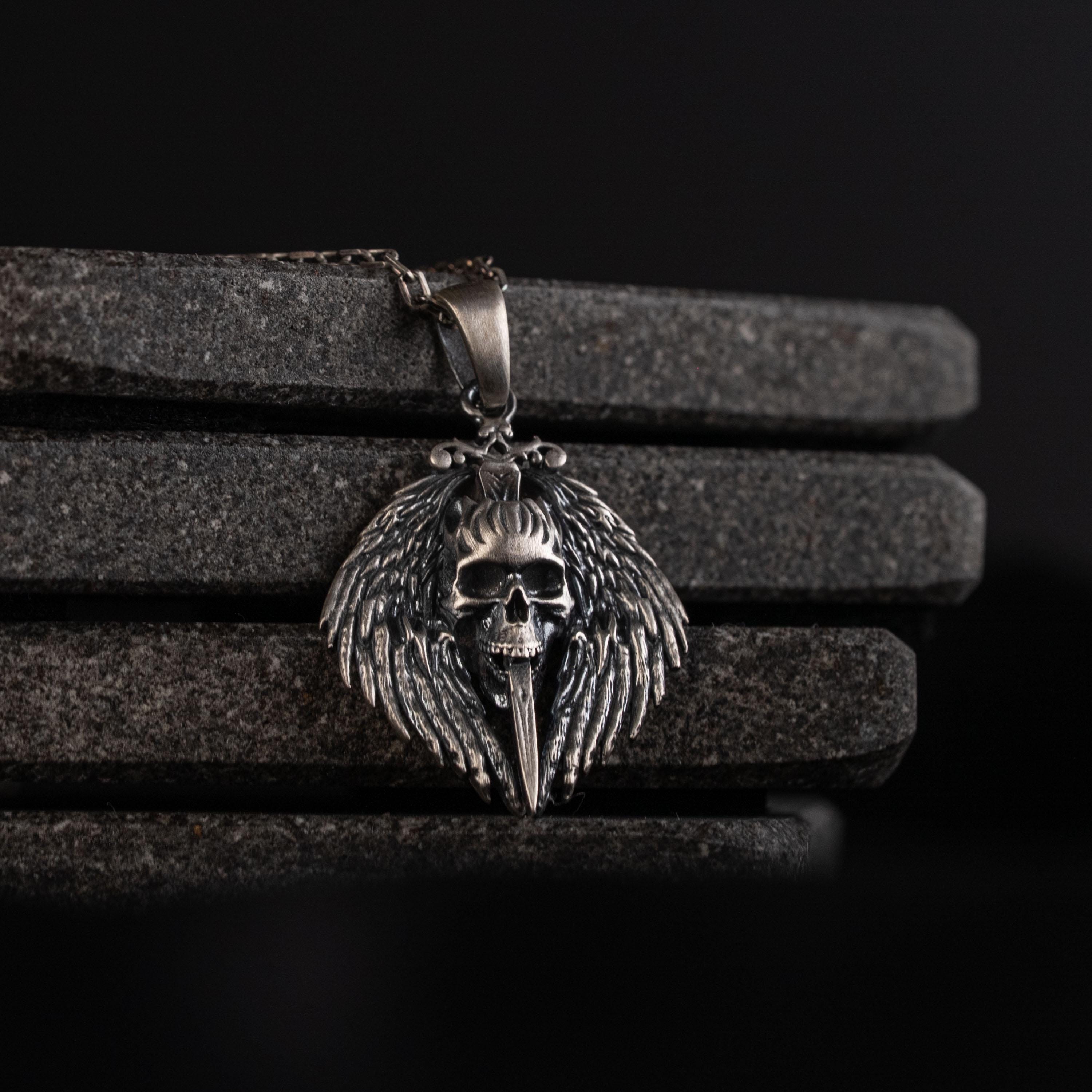 Gothic Skull Sword  925 Sterling Silver Pendant