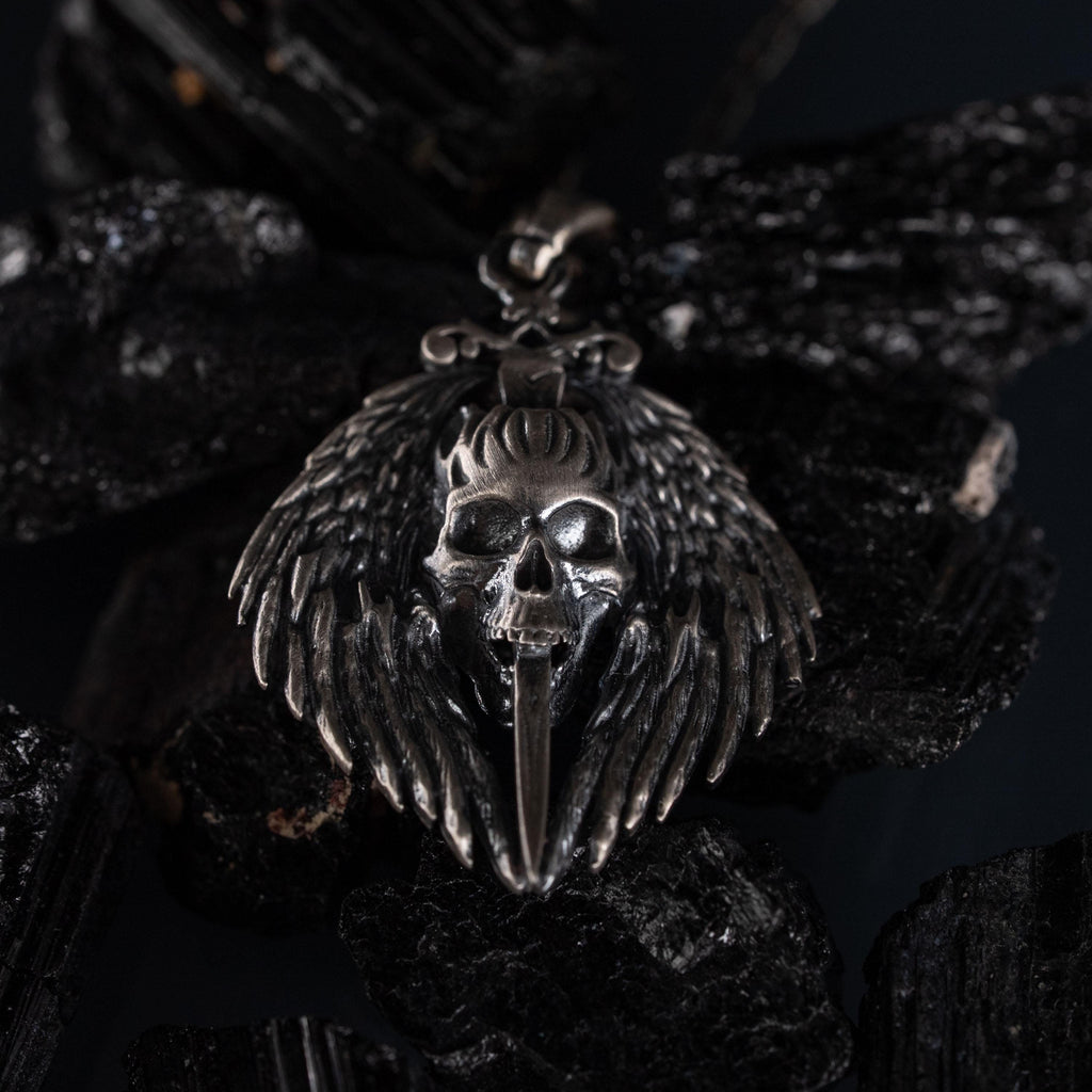 Gothic Skull Sword  925 Sterling Silver Pendant