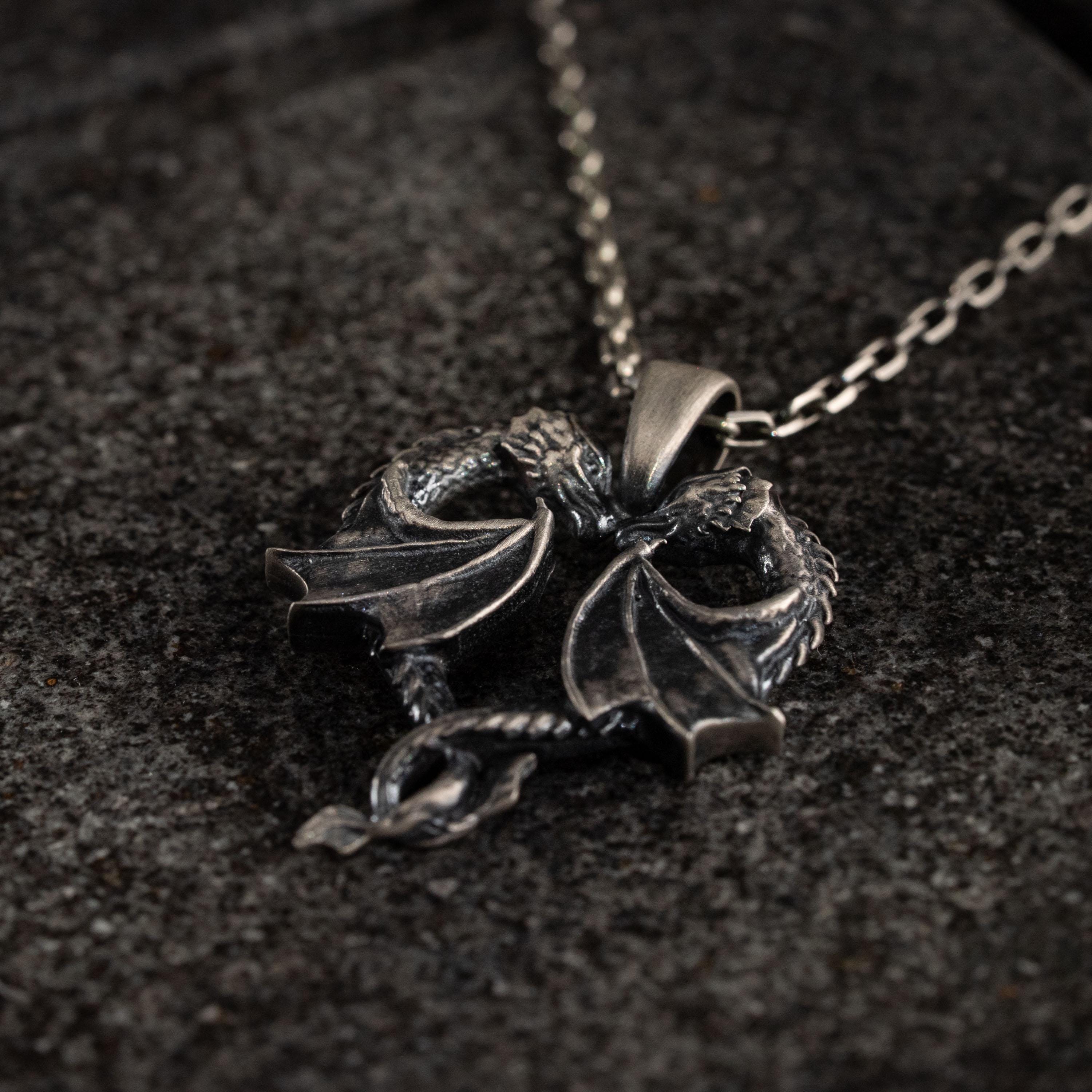 Twin Dragons Heart 925 Sterling Silver Pendant Necklace