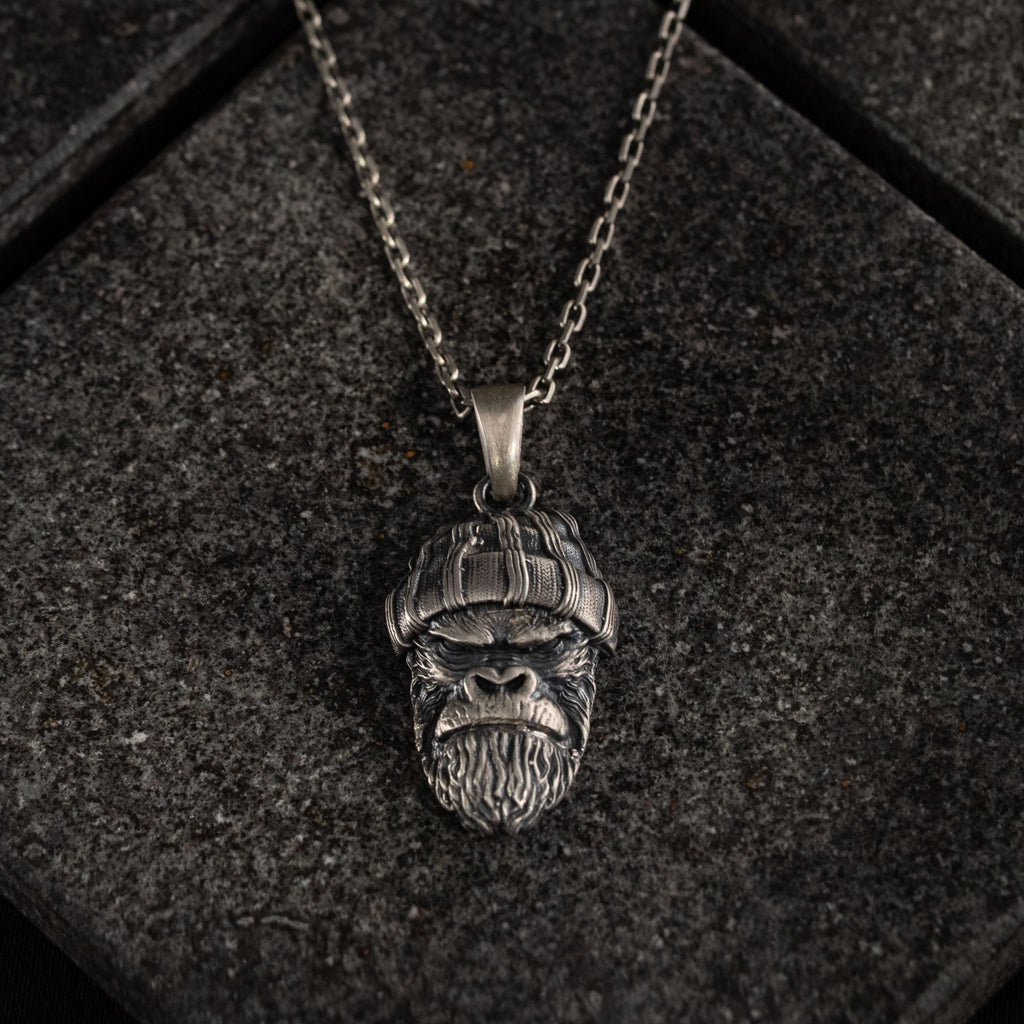 Angry Gorilla 925 Sterling Silver Pendant Necklace