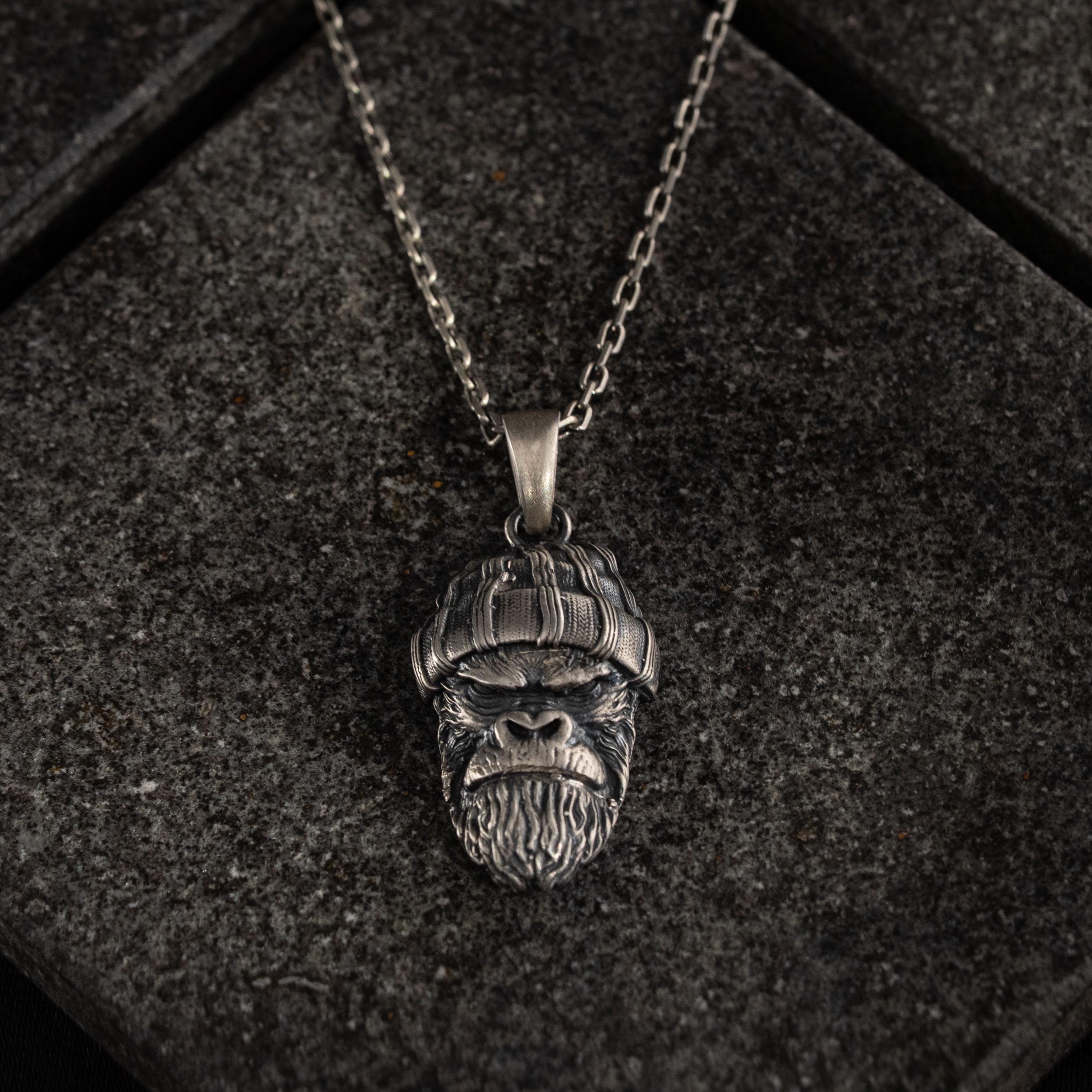 Angry Gorilla 925 Sterling Silver Pendant Necklace