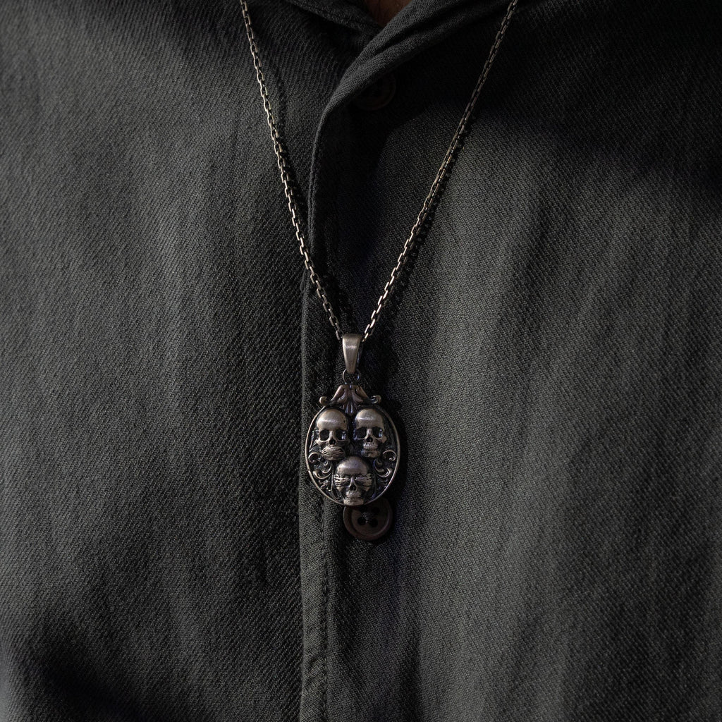 Three Wise Skull 925 Sterling Silver Pendant