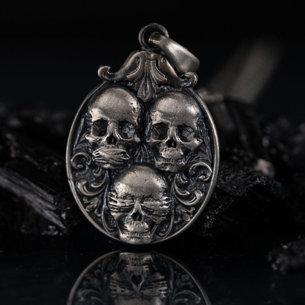 Three Wise Skull 925 Sterling Silver Pendant