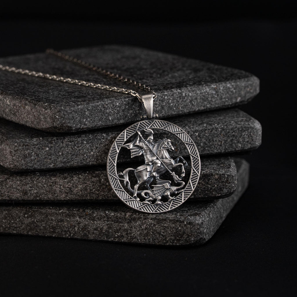 Saint George and Dragon 925 Sterling Silver Necklace