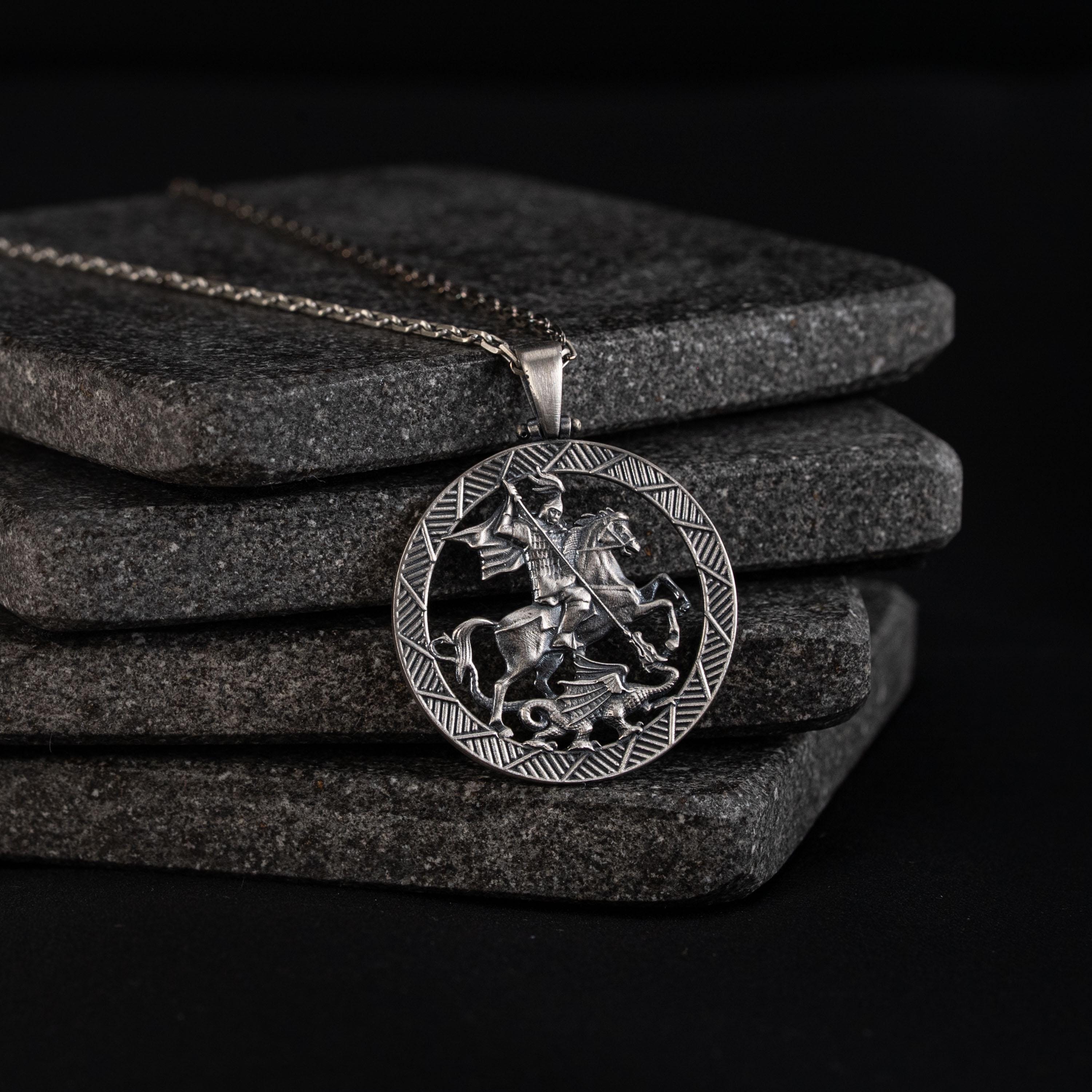 Saint George and Dragon 925 Sterling Silver Necklace