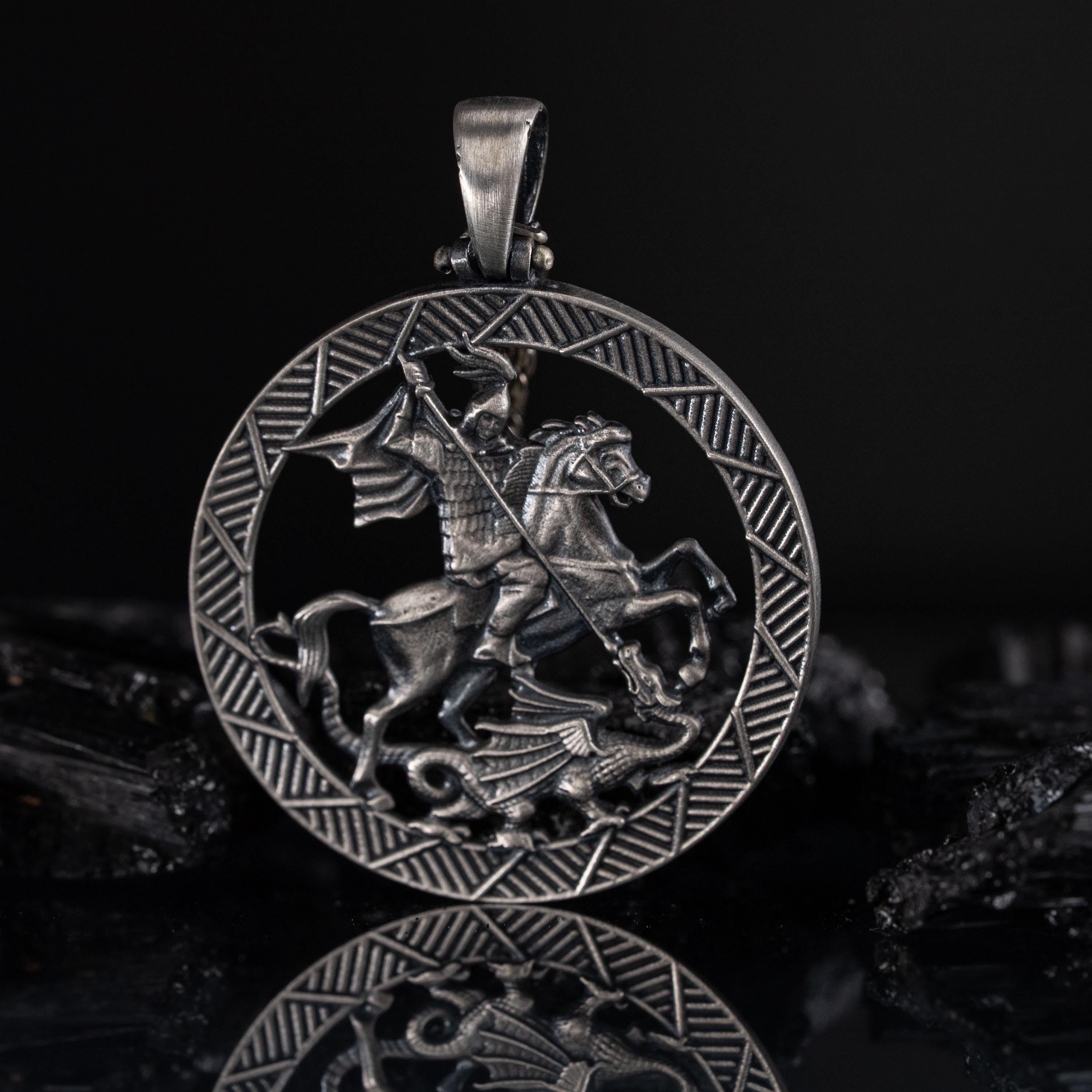 Saint George and Dragon 925 Sterling Silver Necklace