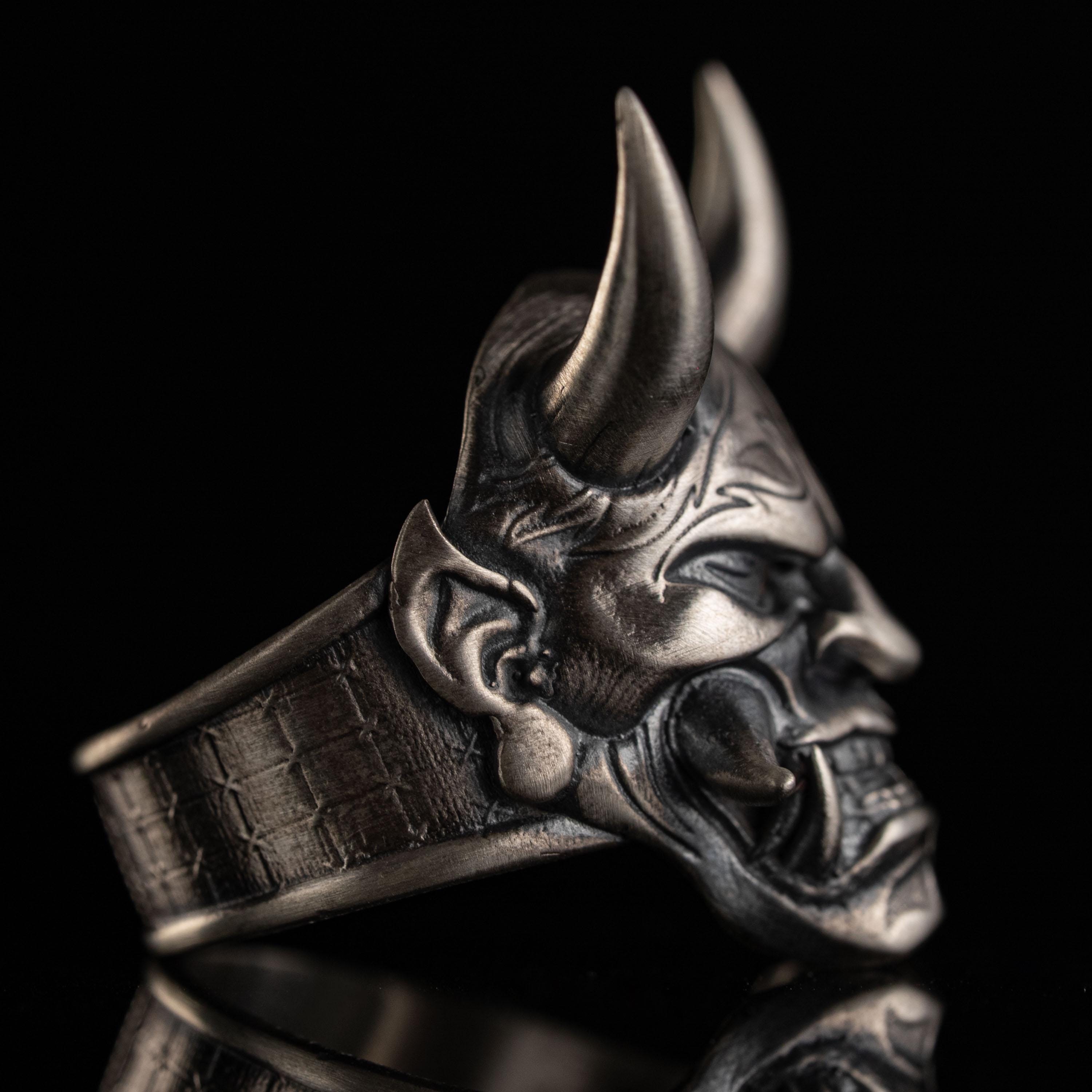 925 Sterling Silver Oni Mask Ring