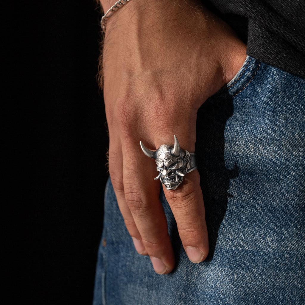 925 Sterling Silver Oni Mask Ring