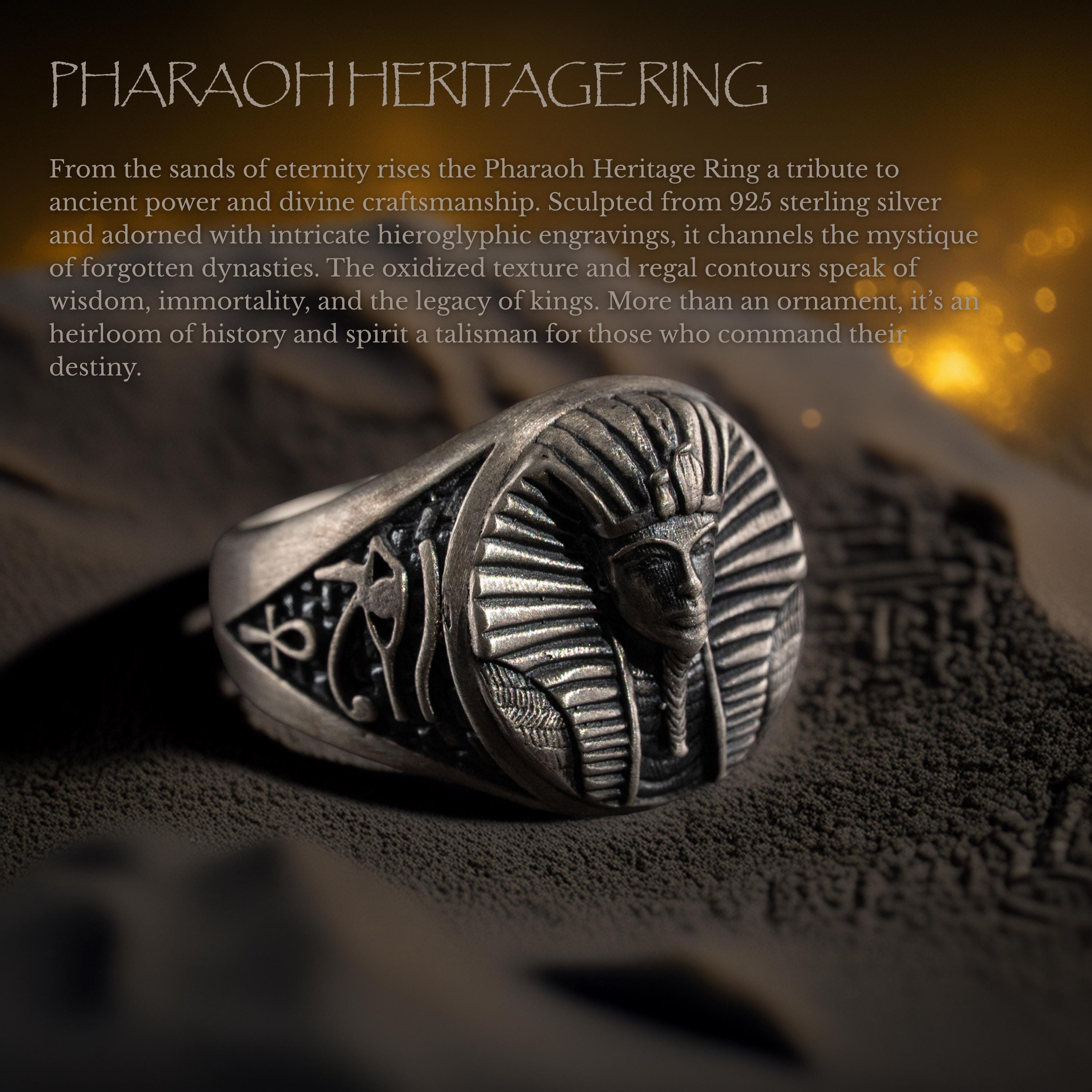 925 Sterling Silver Pharaoh Ring & Ankh Eye of Horus Pendant