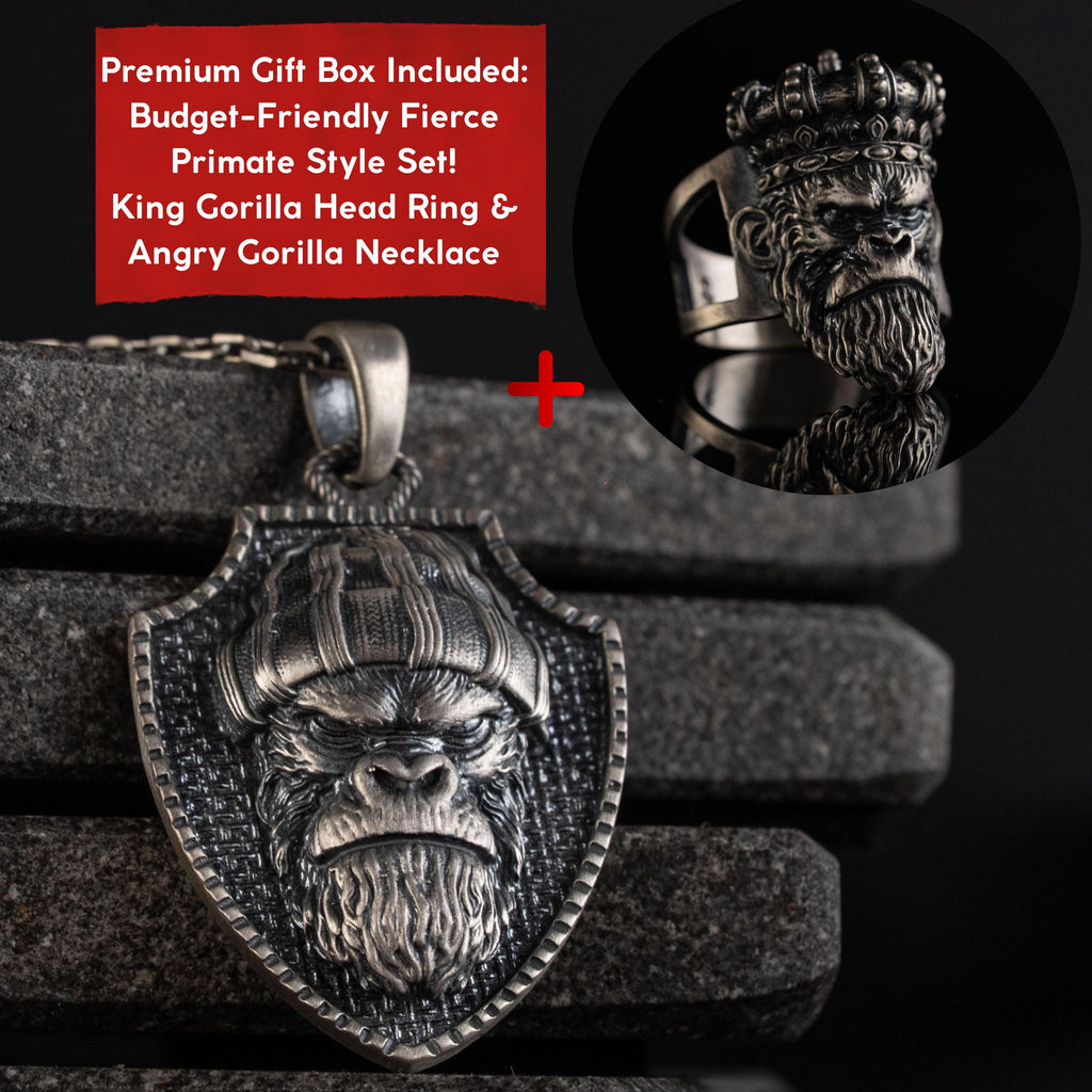 925 Sterling Silver Gorilla King Ring