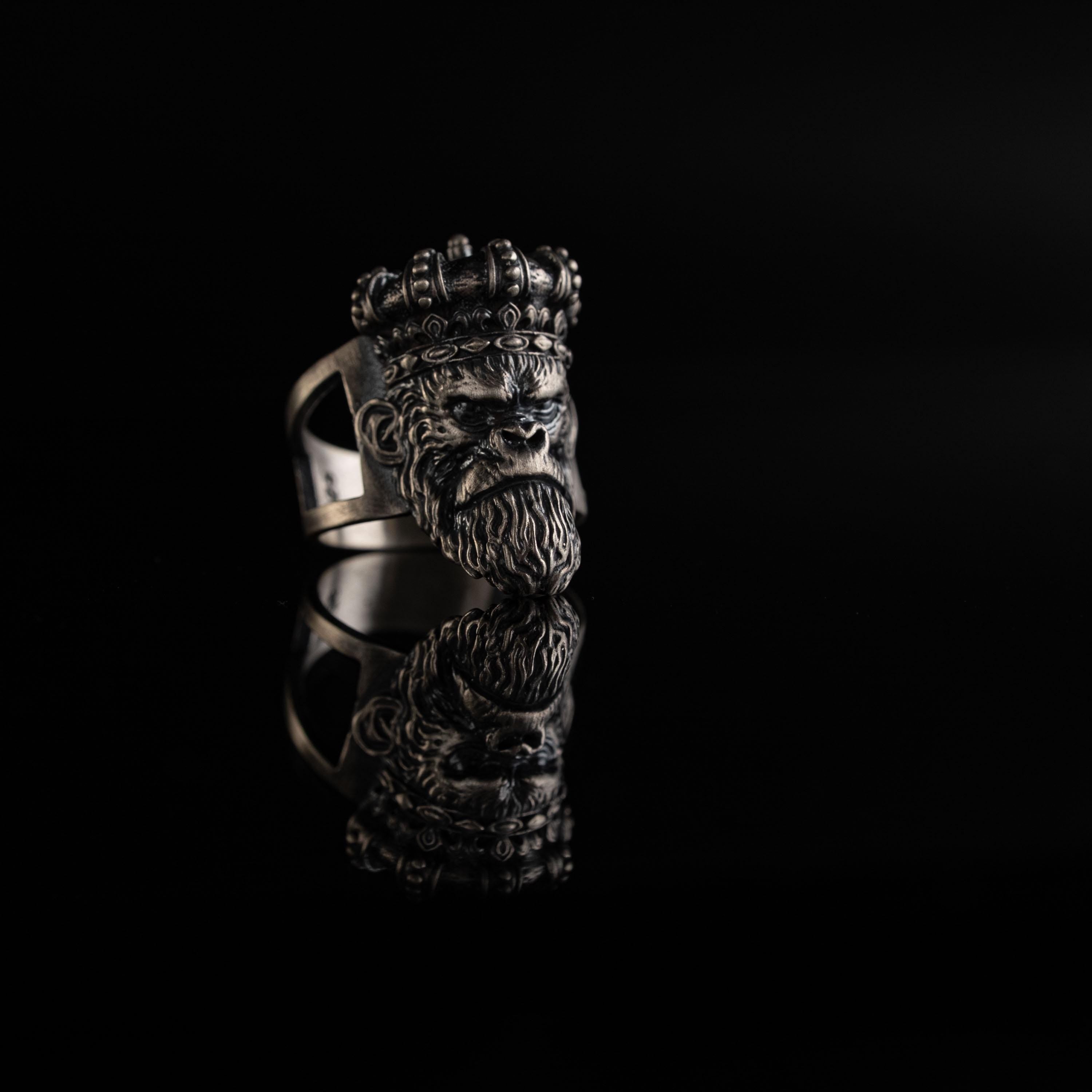 925 Sterling Silver Gorilla King Ring