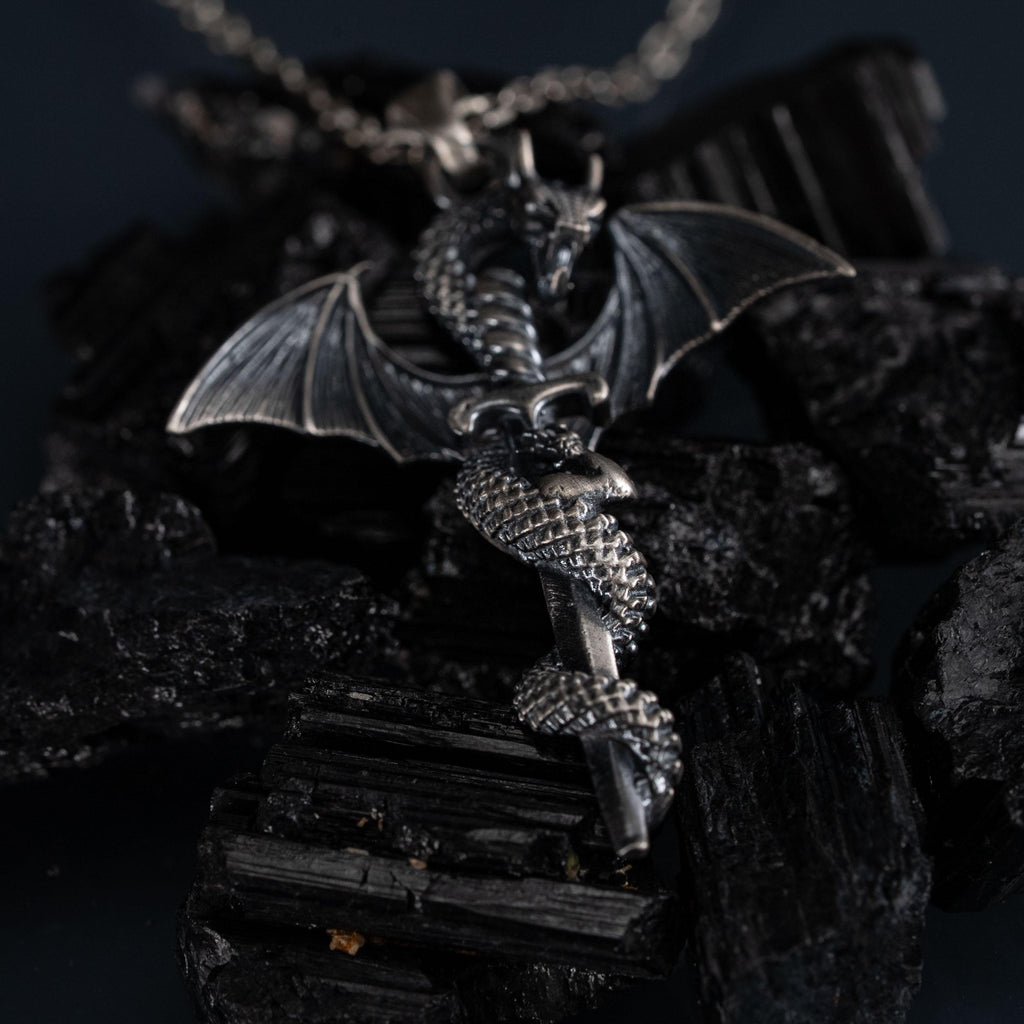 Dragon Sword 925 Sterling Silver Pendant Necklace