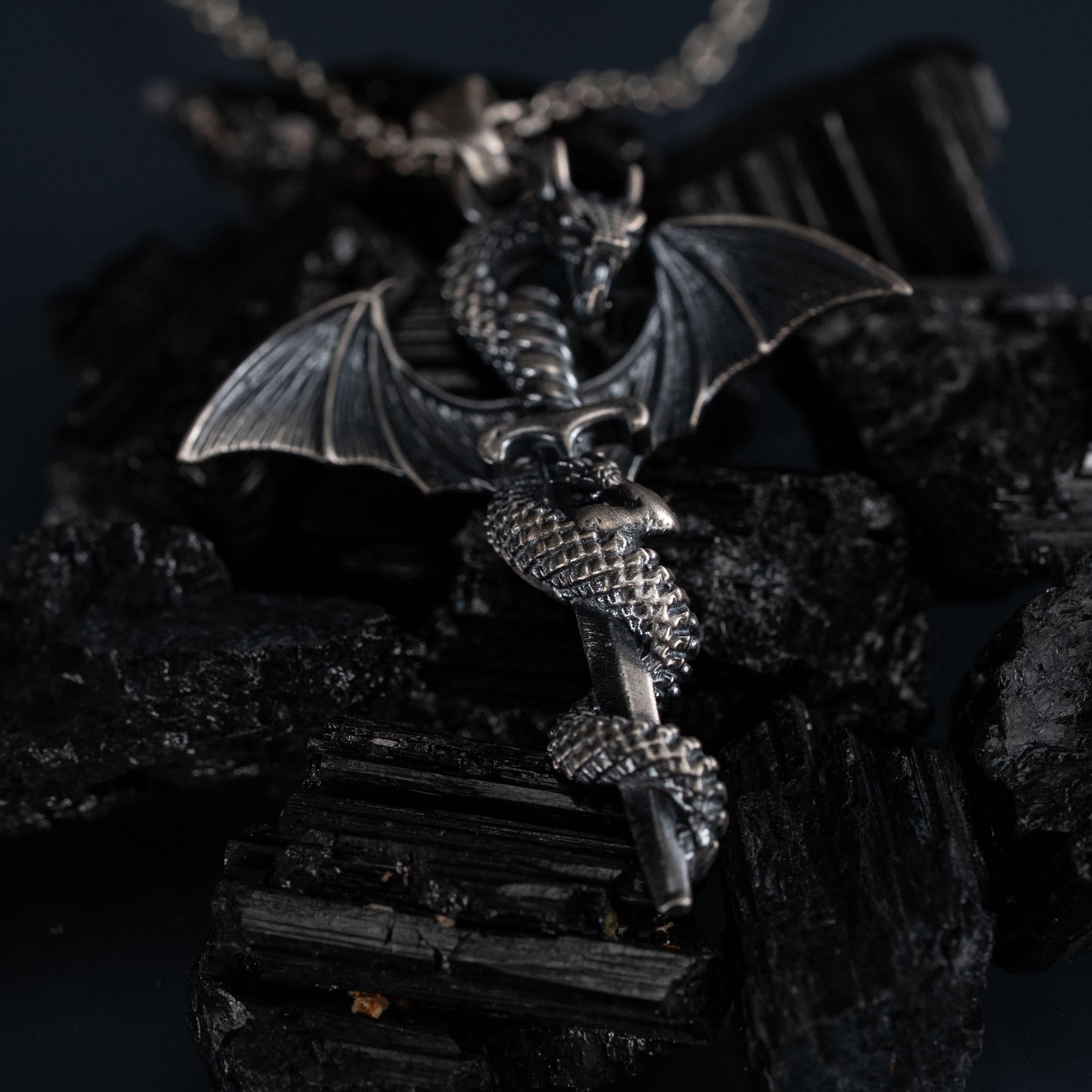 Dragon Sword 925 Sterling Silver Pendant Necklace