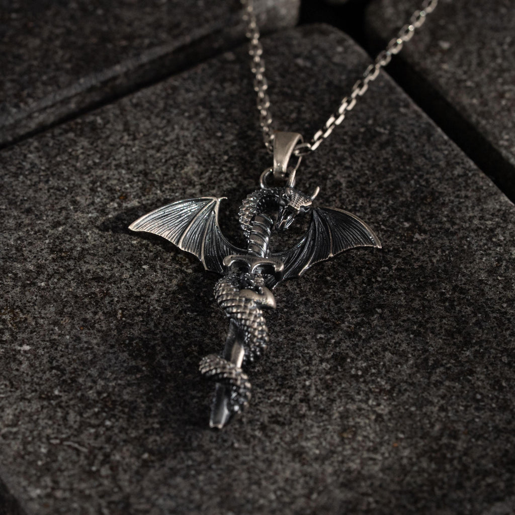 Dragon Sword 925 Sterling Silver Pendant Necklace