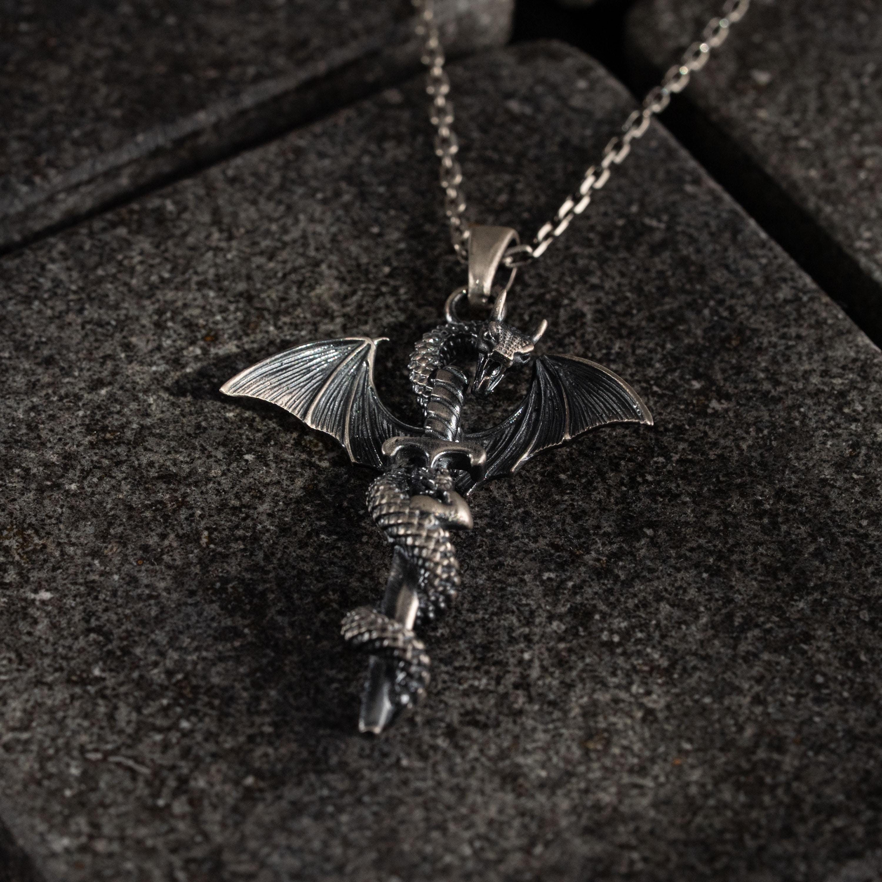Dragon Sword 925 Sterling Silver Pendant Necklace