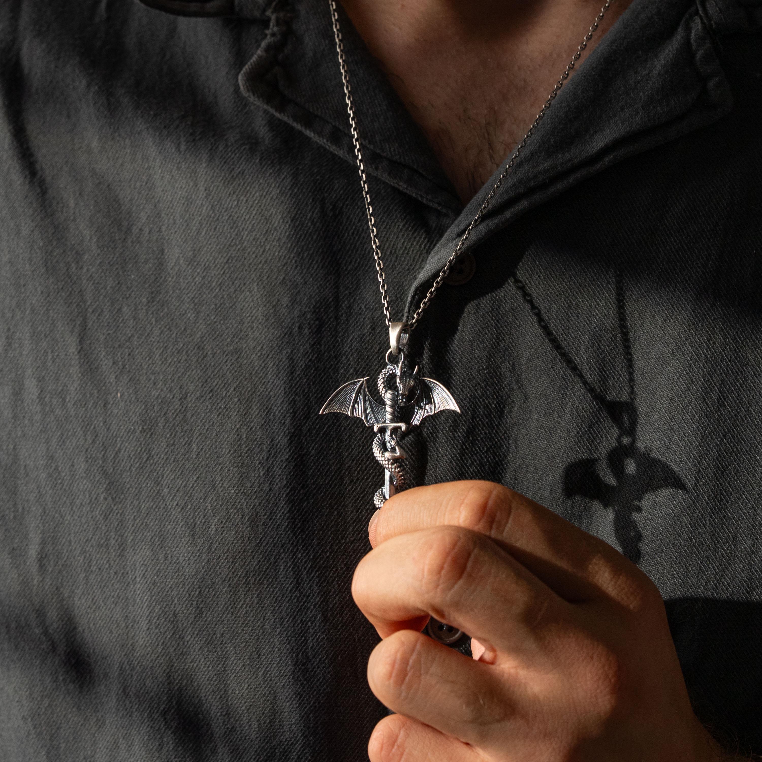 Dragon Sword 925 Sterling Silver Pendant Necklace