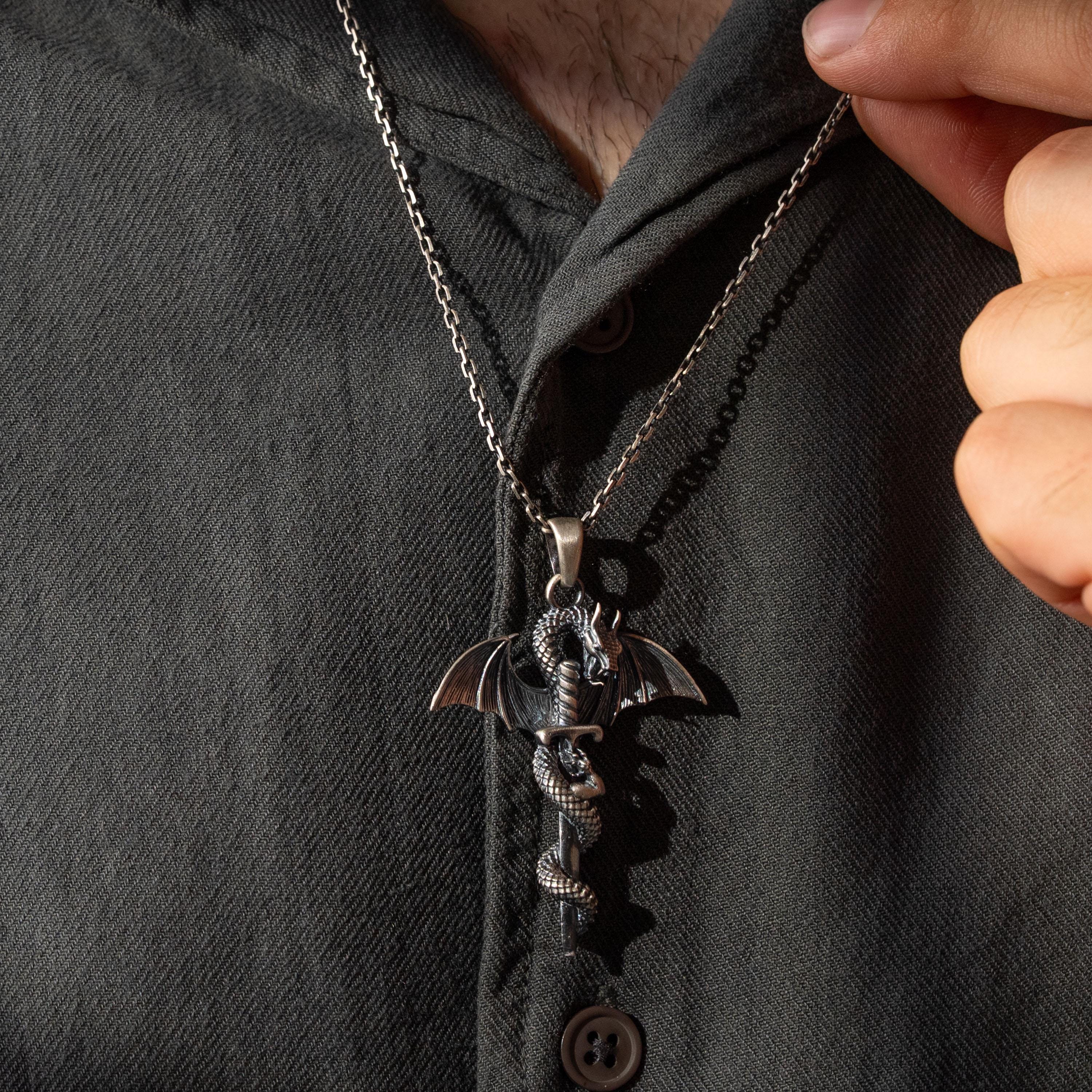 Dragon Sword 925 Sterling Silver Pendant Necklace
