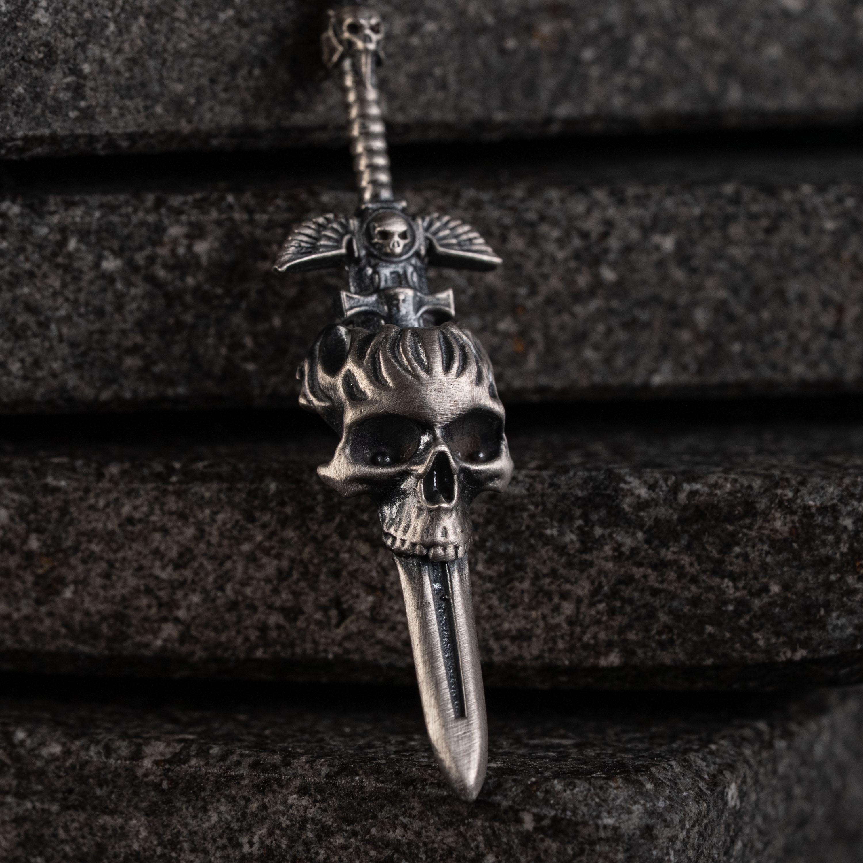 Skull Cross Sword 925 Sterling Silver Pendant