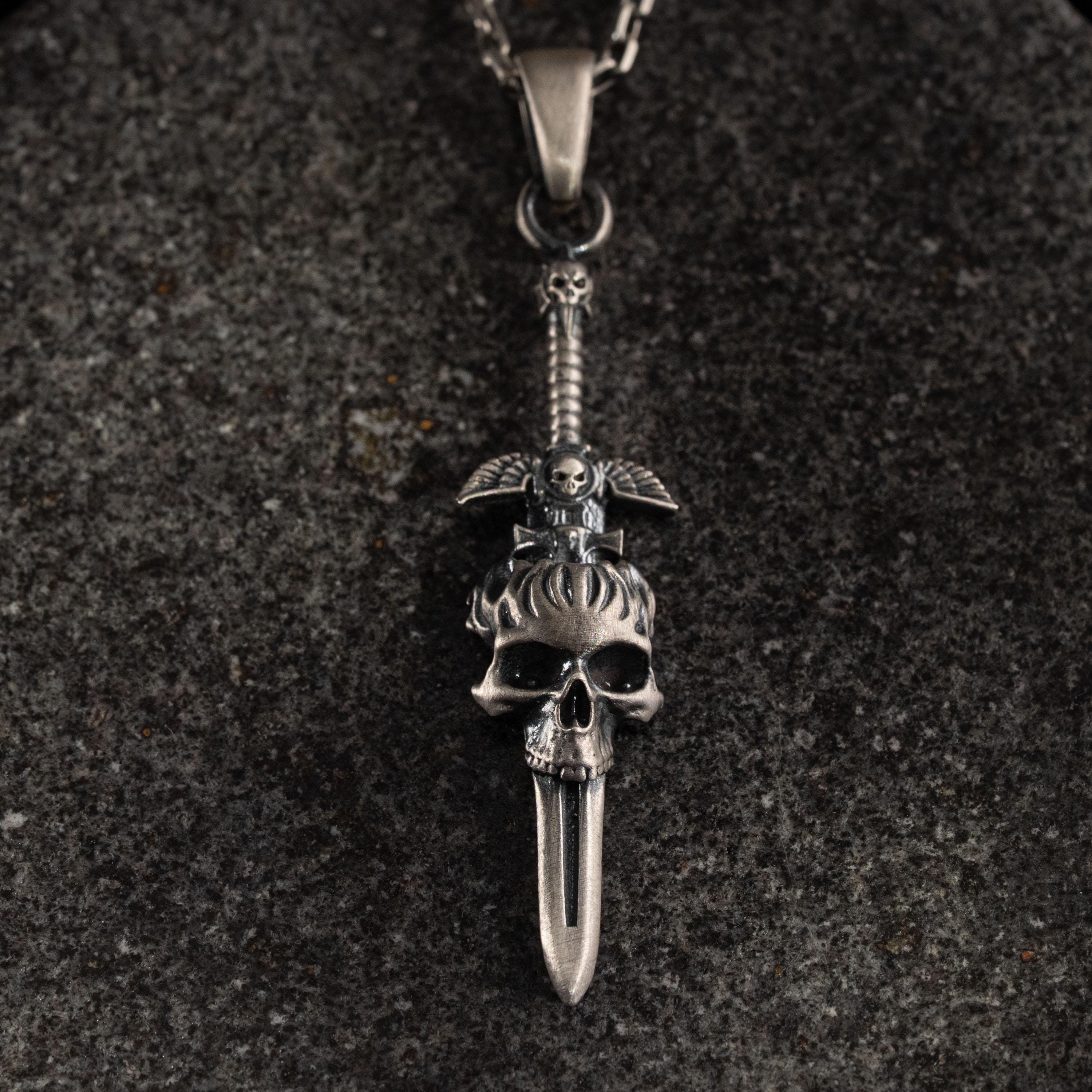 Skull Cross Sword 925 Sterling Silver Pendant