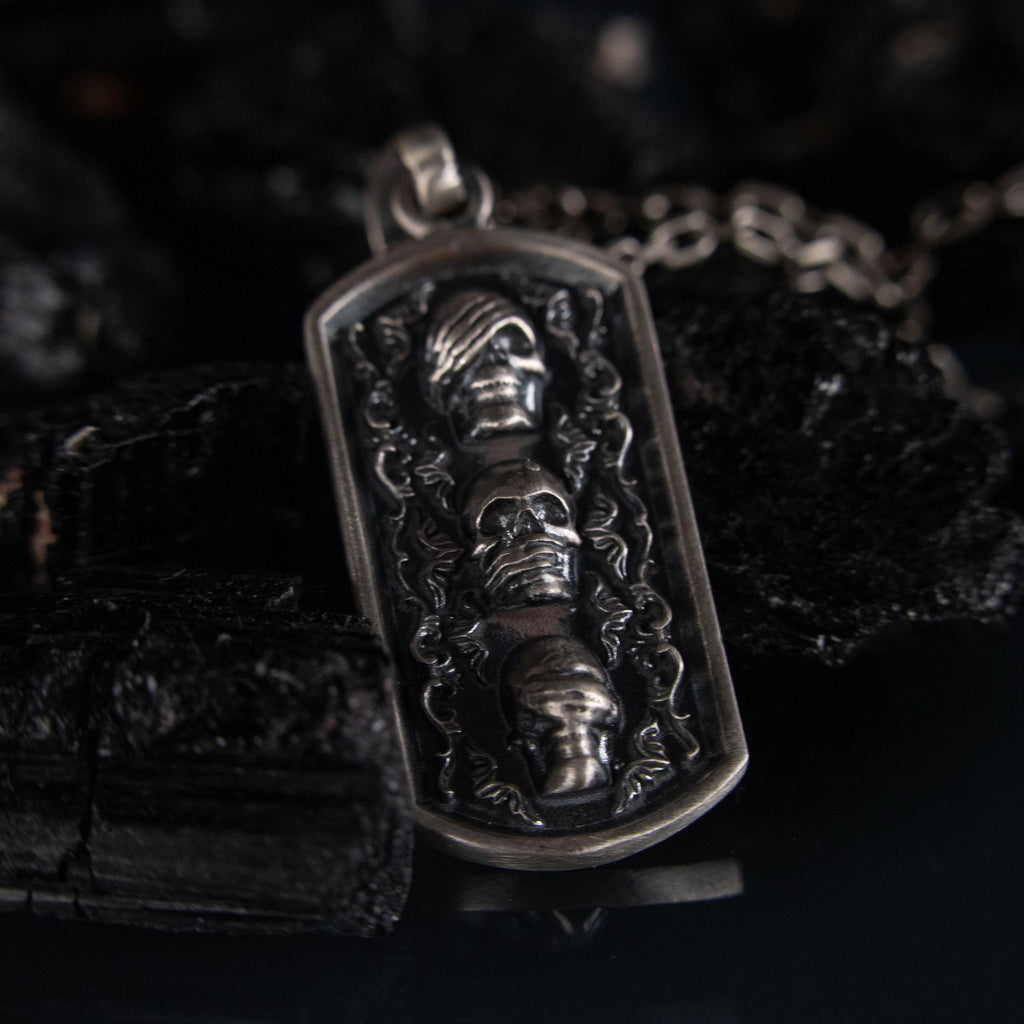 Three Wise Skulls 925 Sterling Silver Pendant