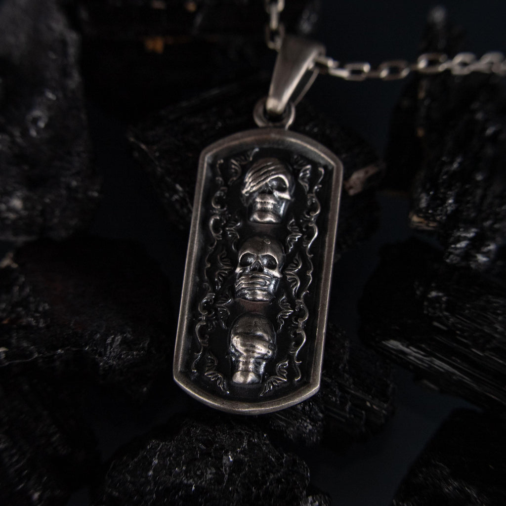 Three Wise Skulls 925 Sterling Silver Pendant