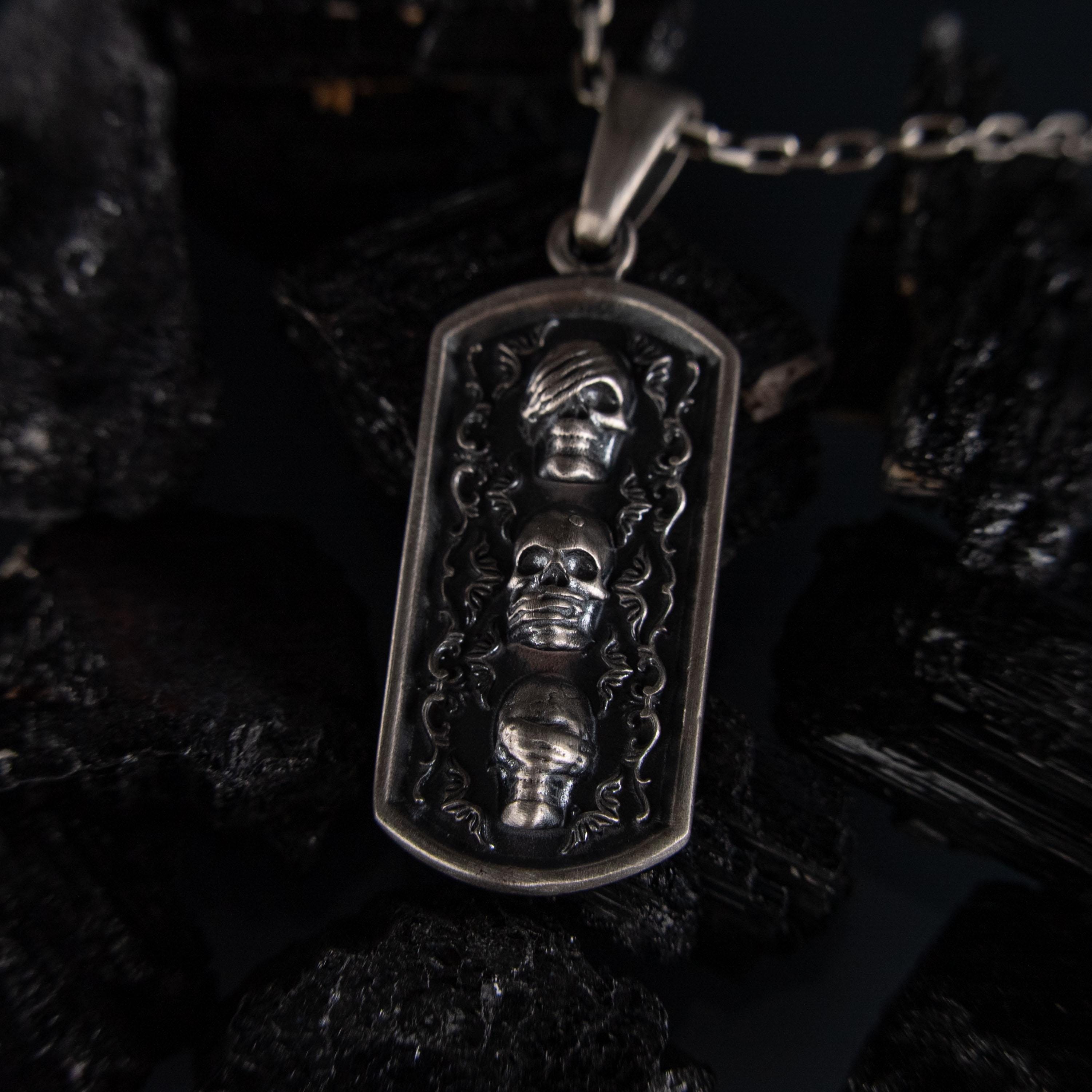 Three Wise Skulls 925 Sterling Silver Pendant