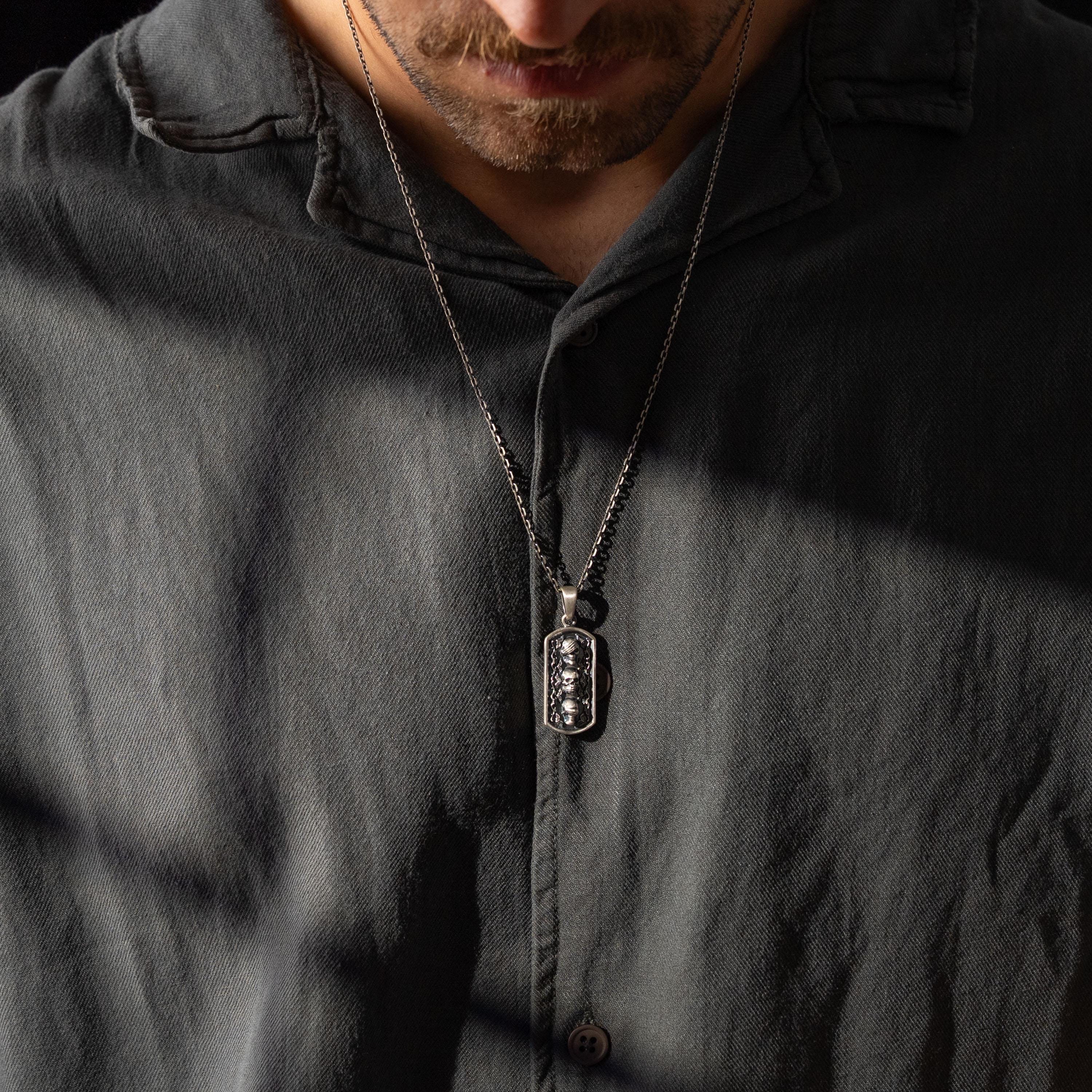 Three Wise Skulls 925 Sterling Silver Pendant