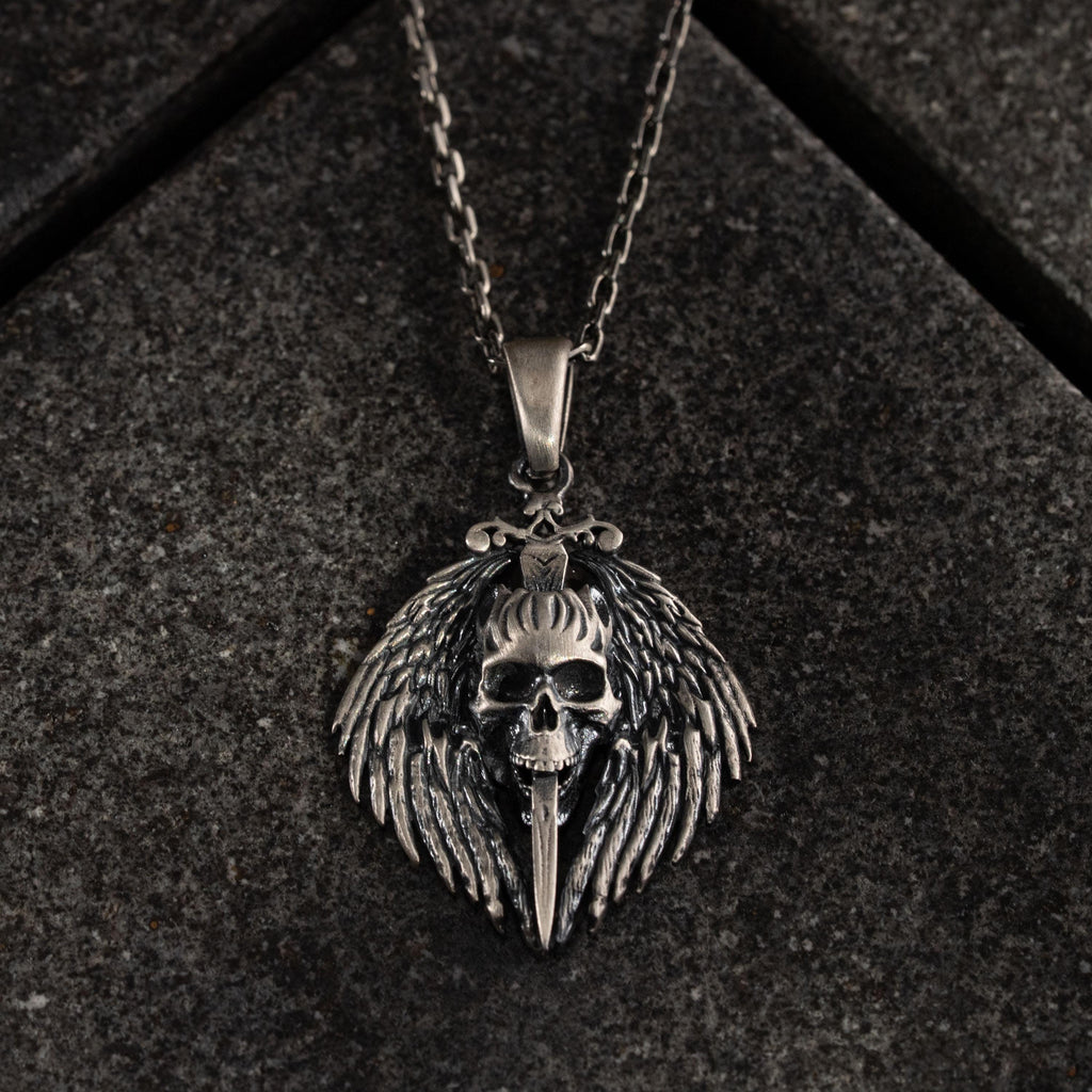 Gothic Skull Sword  925 Sterling Silver Pendant