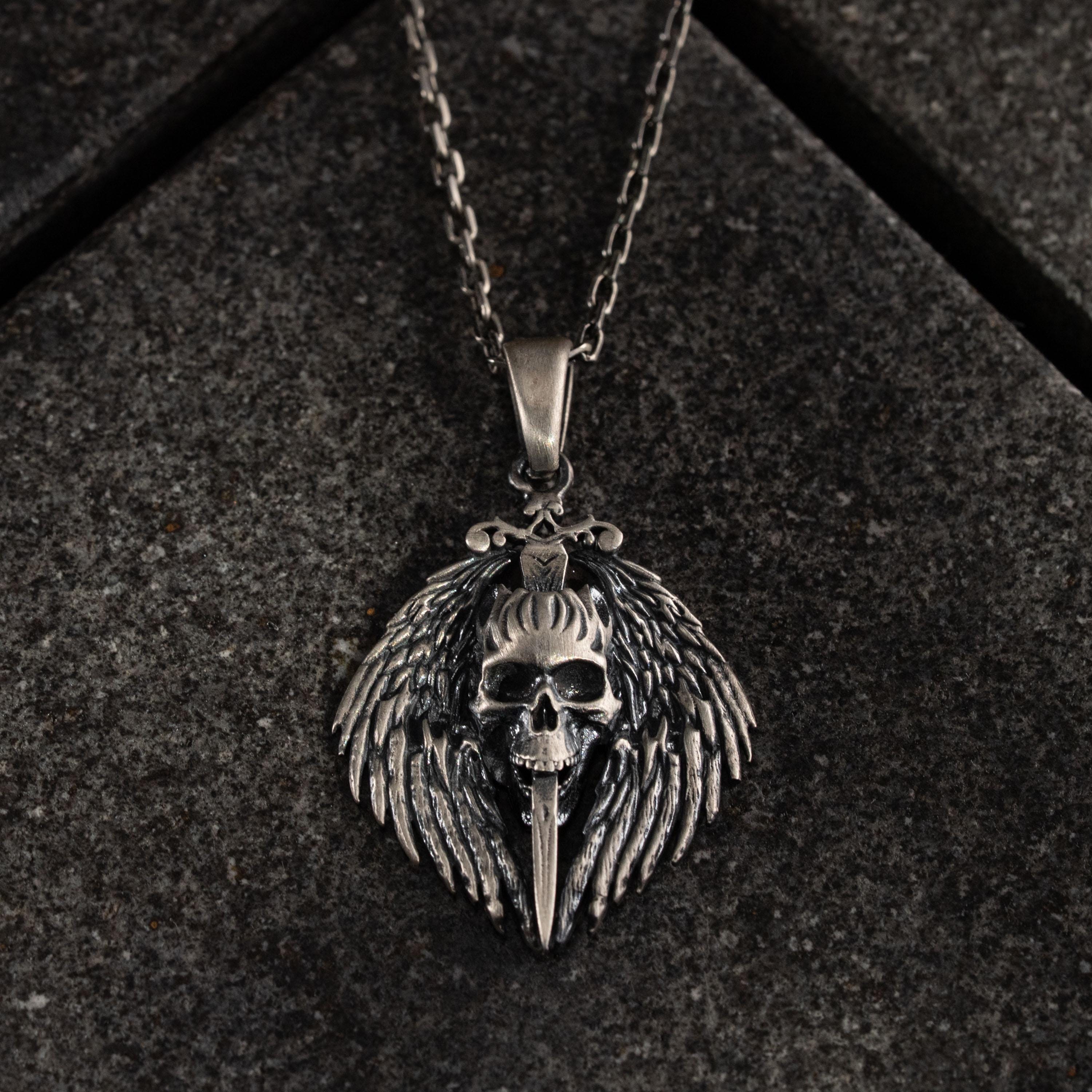 Gothic Skull Sword  925 Sterling Silver Pendant