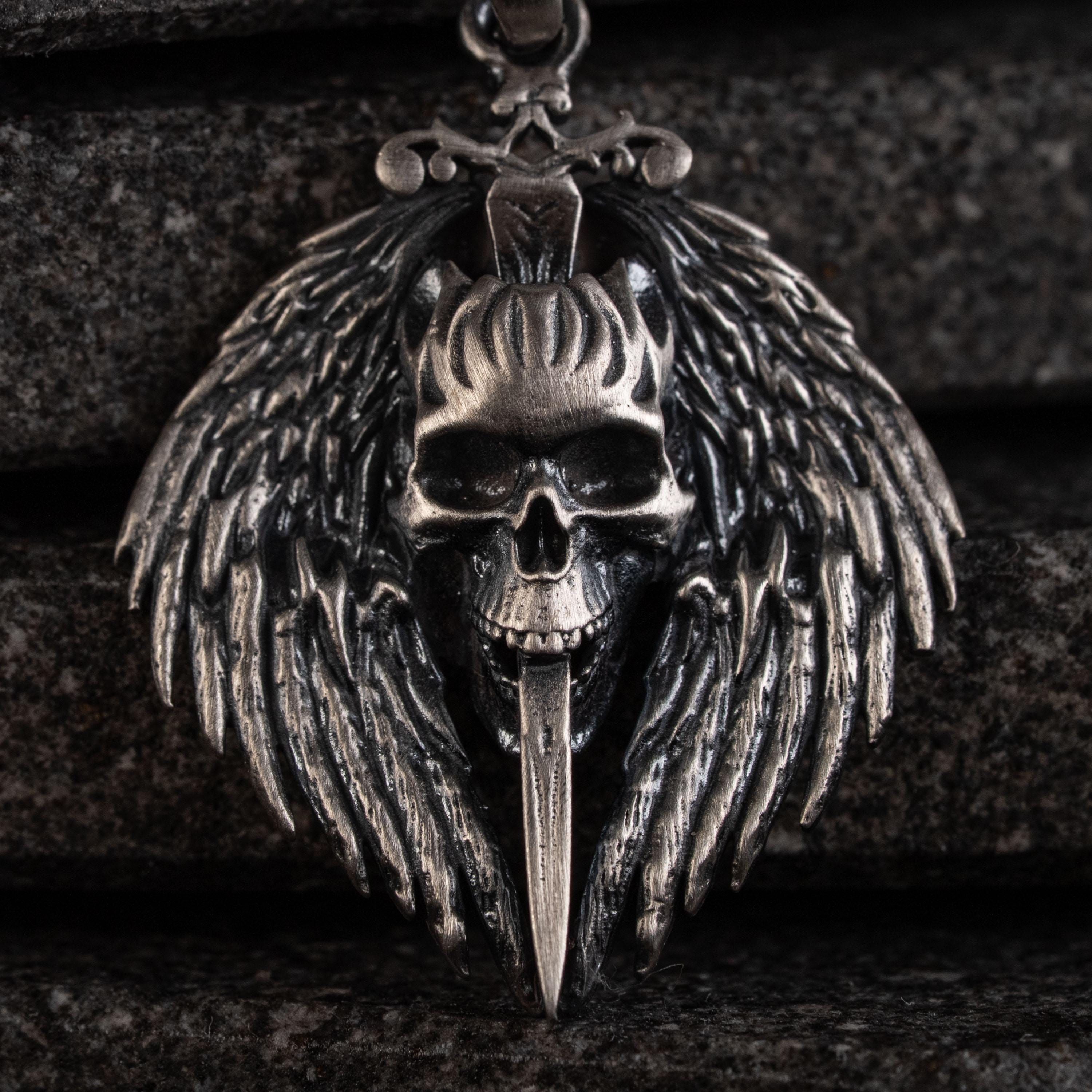 Gothic Skull Sword  925 Sterling Silver Pendant