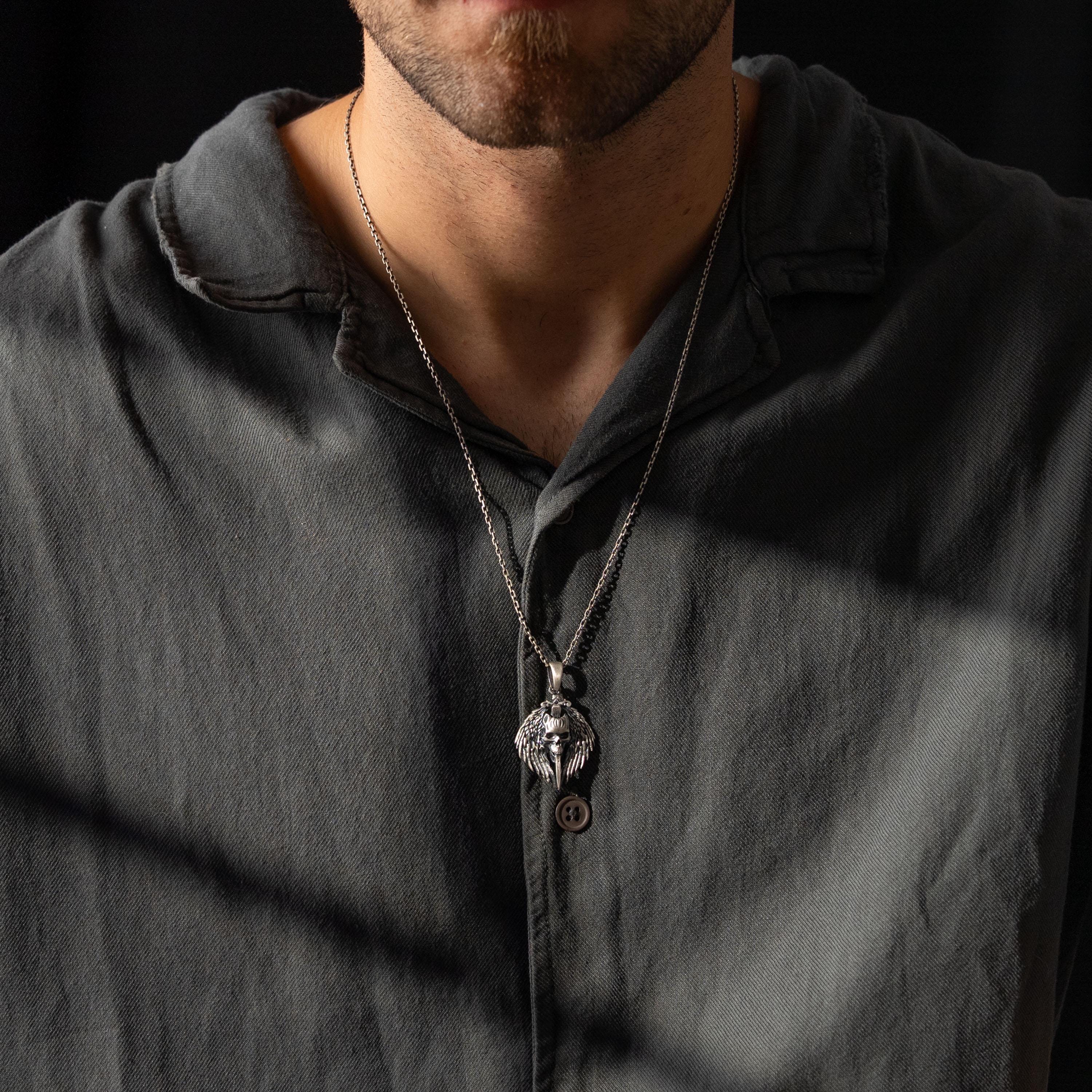 Gothic Skull Sword  925 Sterling Silver Pendant