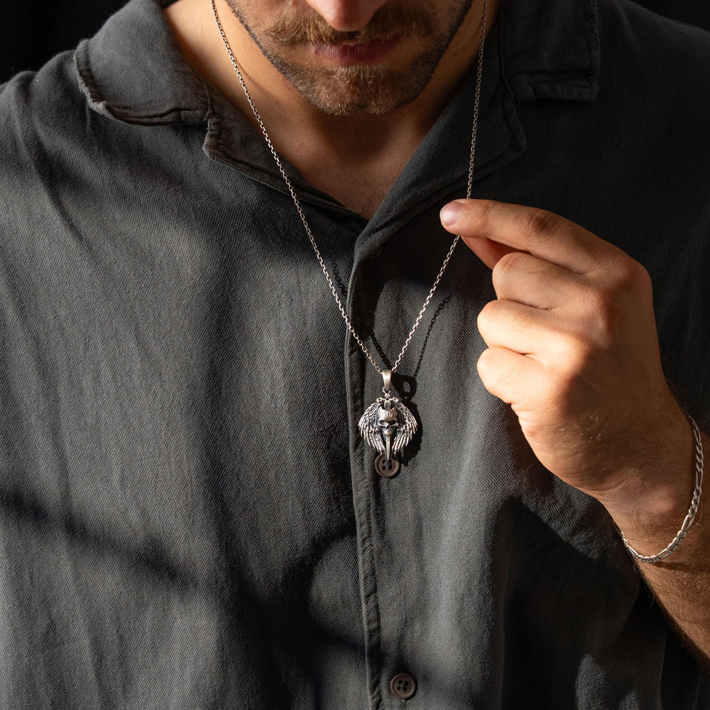 Gothic Skull Sword  925 Sterling Silver Pendant